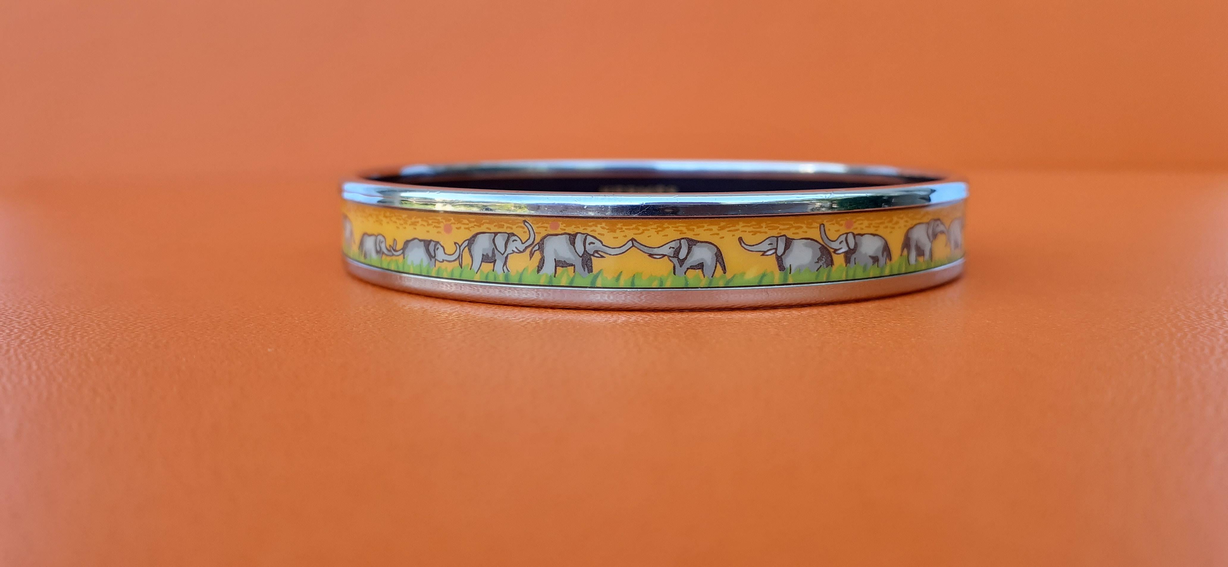 Hermès Enamel Printed Bracelet Elephants Grazing Yellow Phw Narrow Size 65 2