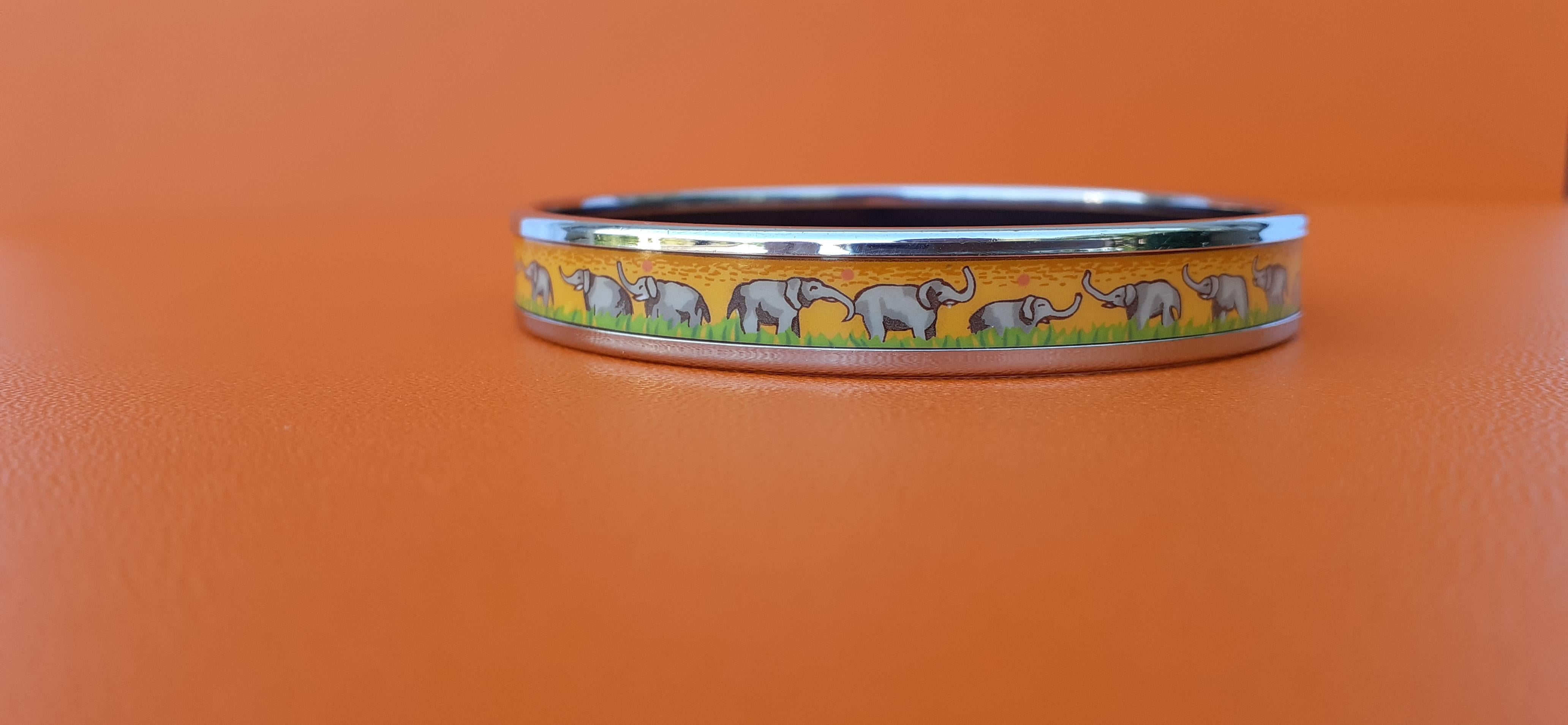 Hermès Enamel Printed Bracelet Elephants Grazing Yellow Phw Narrow Size 65 3