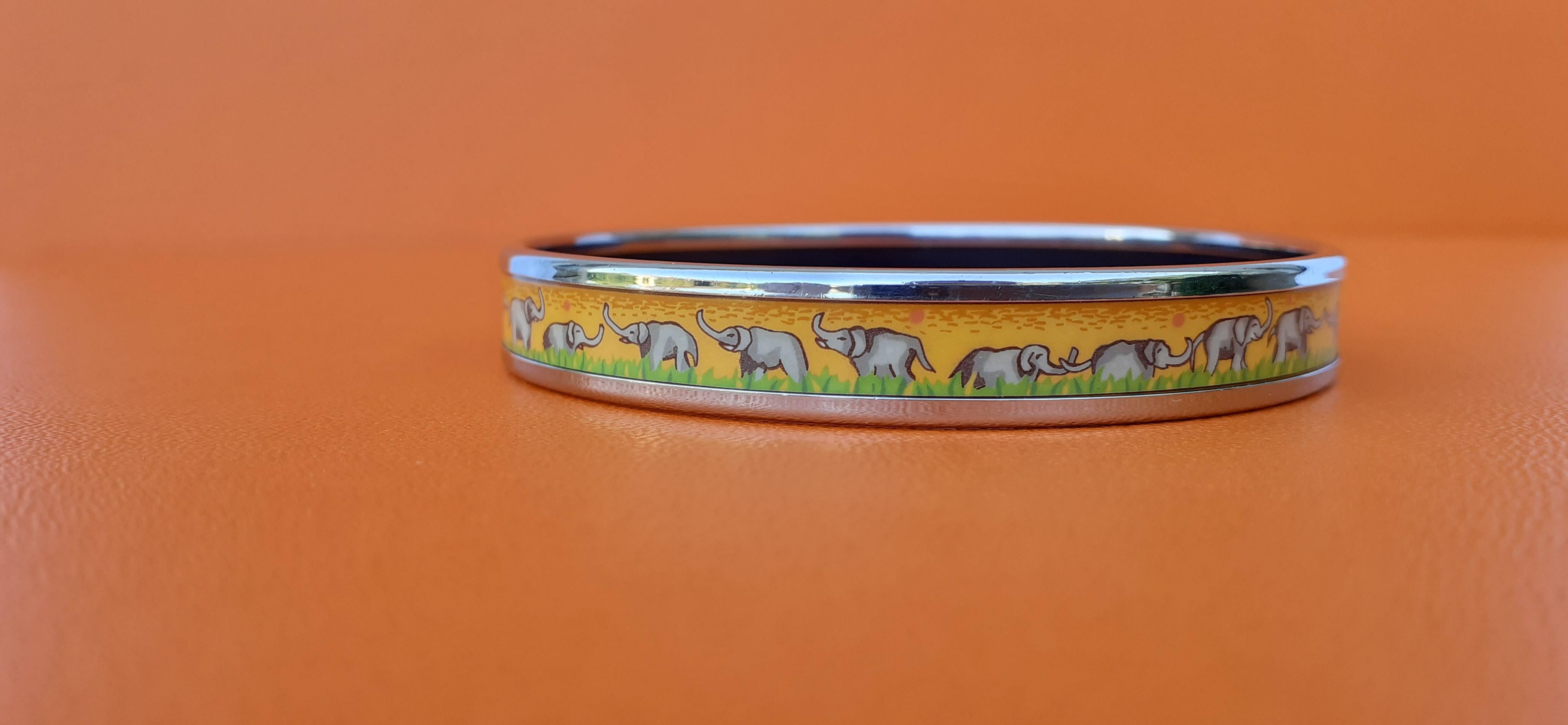 Hermès Enamel Printed Bracelet Elephants Grazing Yellow Phw Narrow Size 65 4