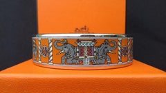 Hermès Enamel Printed Bracelet Elephants Torana Orange Phw Size 70 Large