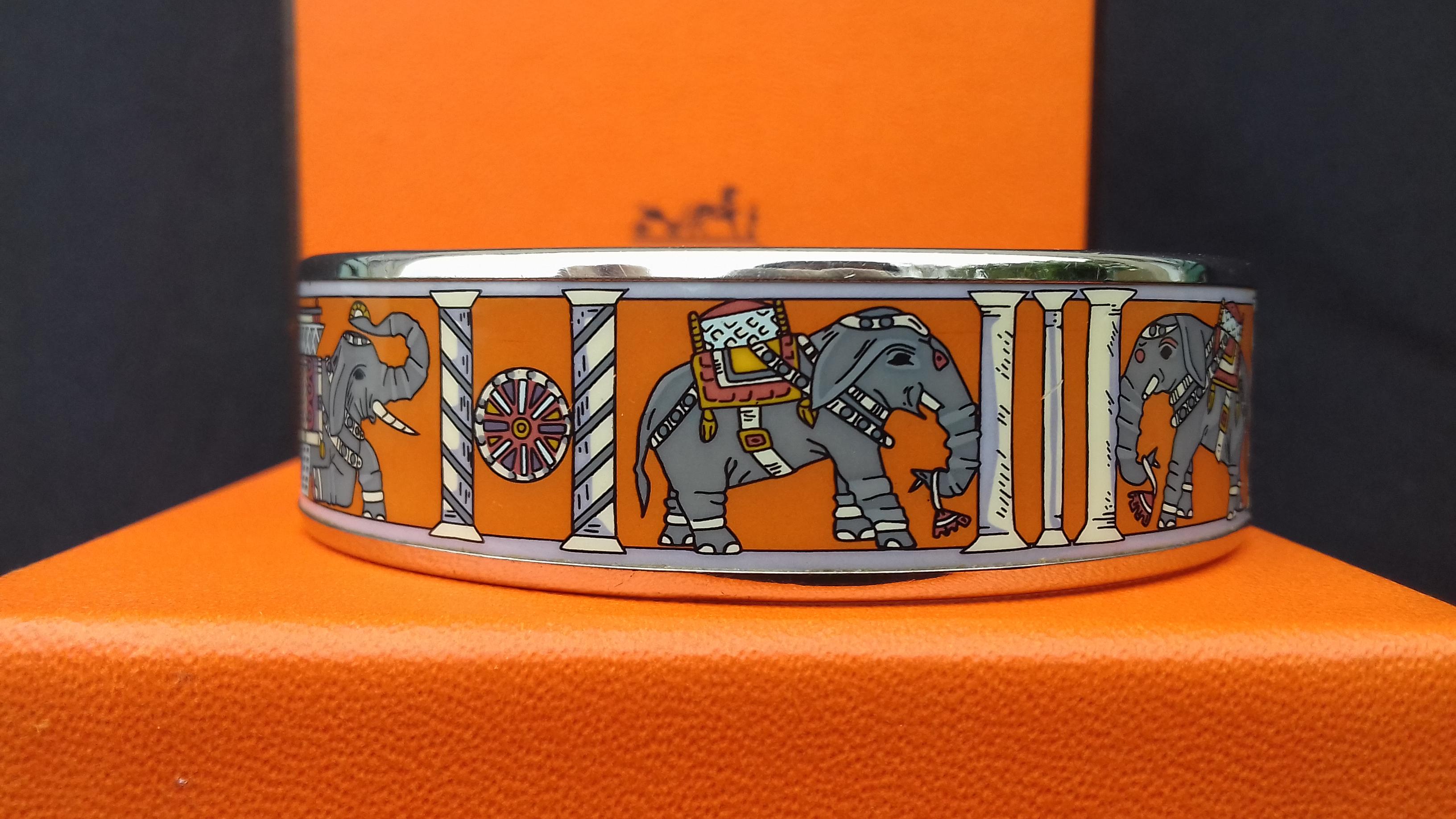 Women's Hermès Enamel Printed Bracelet Elephants Torana Orange Phw Size 70 Large