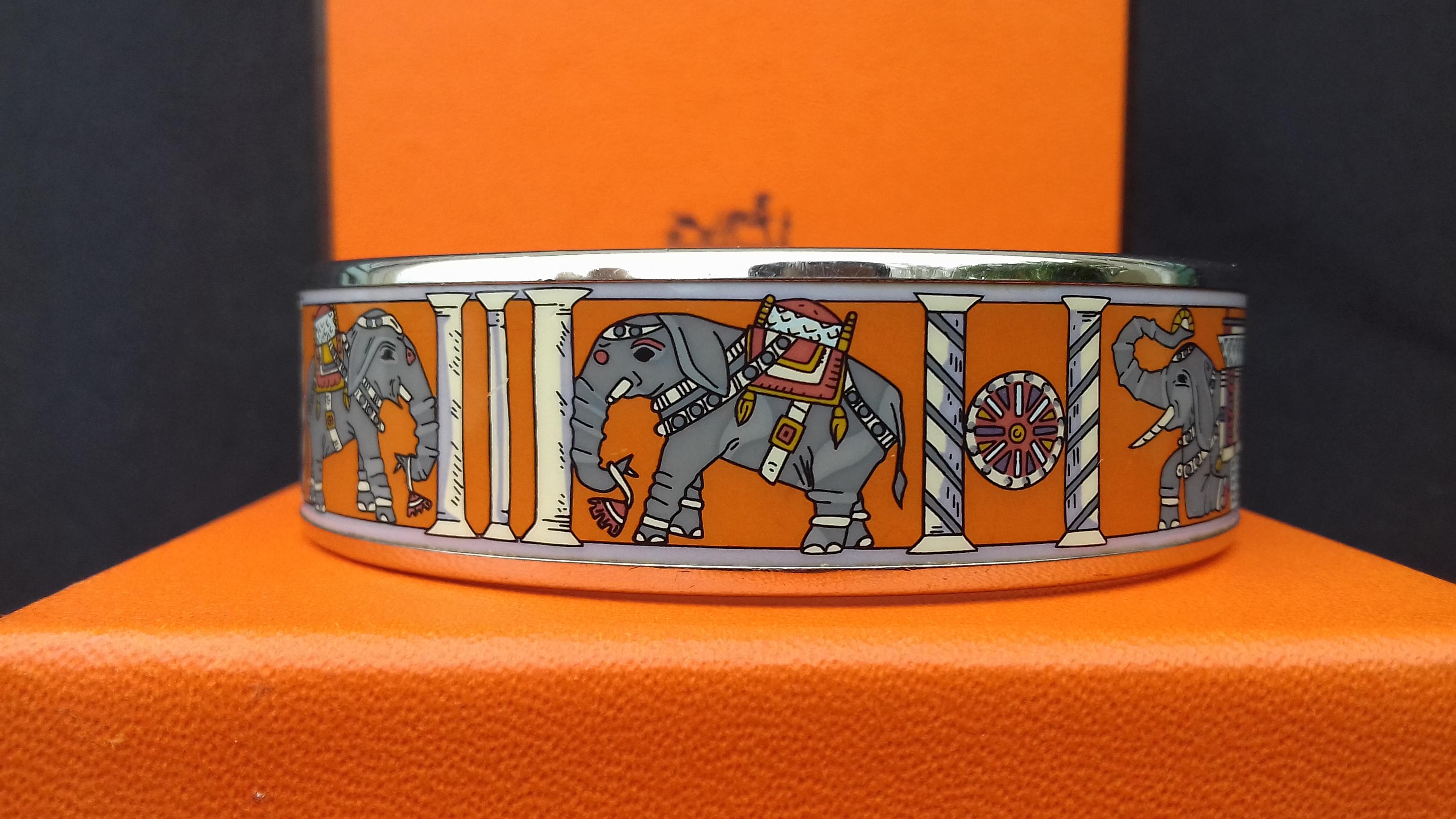 Hermès Enamel Printed Bracelet Elephants Torana Orange Phw Size 70 Large 1