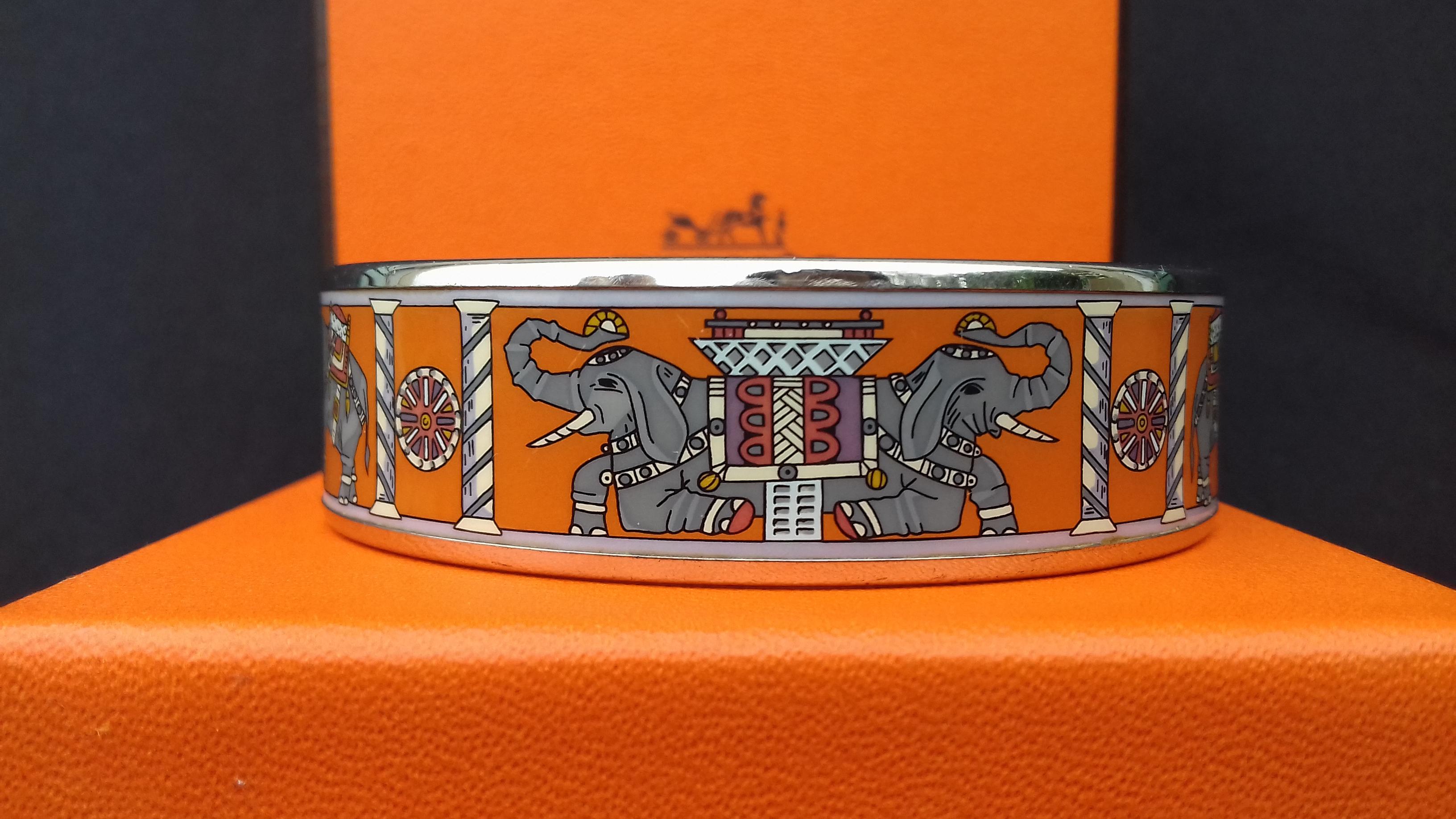 Hermès Enamel Printed Bracelet Elephants Torana Orange Phw Size 70 Large 2