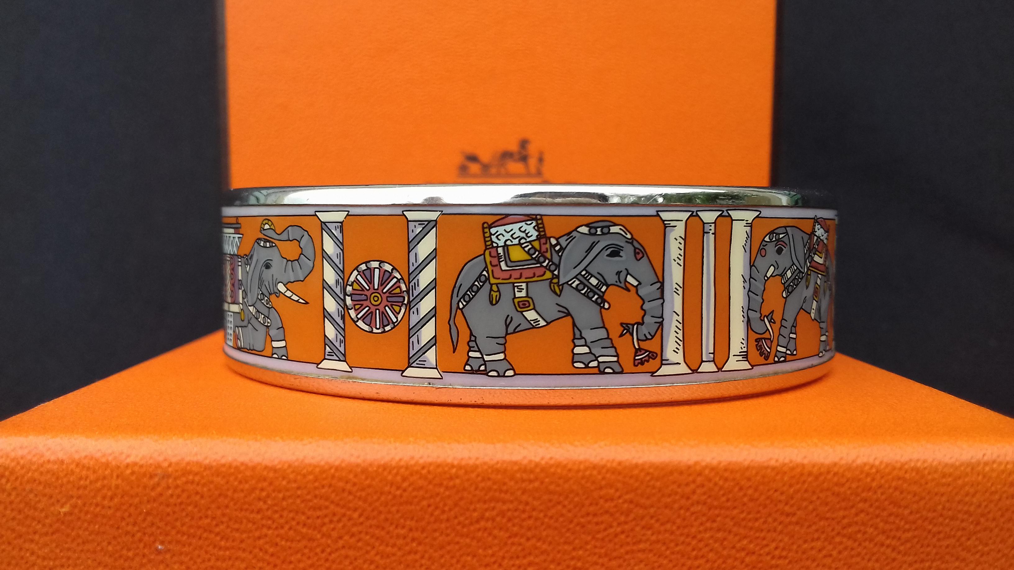 Hermès Enamel Printed Bracelet Elephants Torana Orange Phw Size 70 Large 3