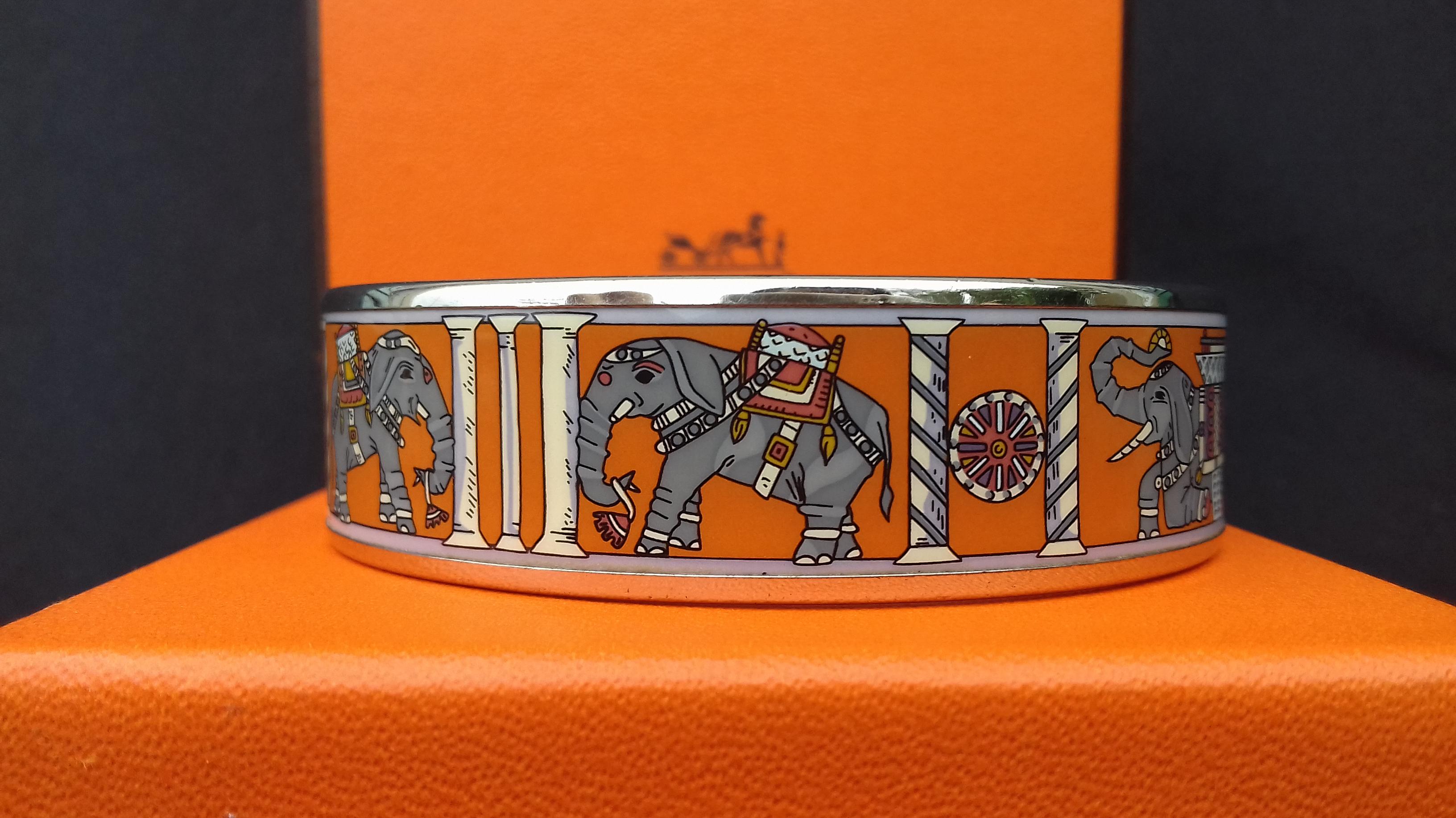 Hermès Enamel Printed Bracelet Elephants Torana Orange Phw Size 70 Large 4