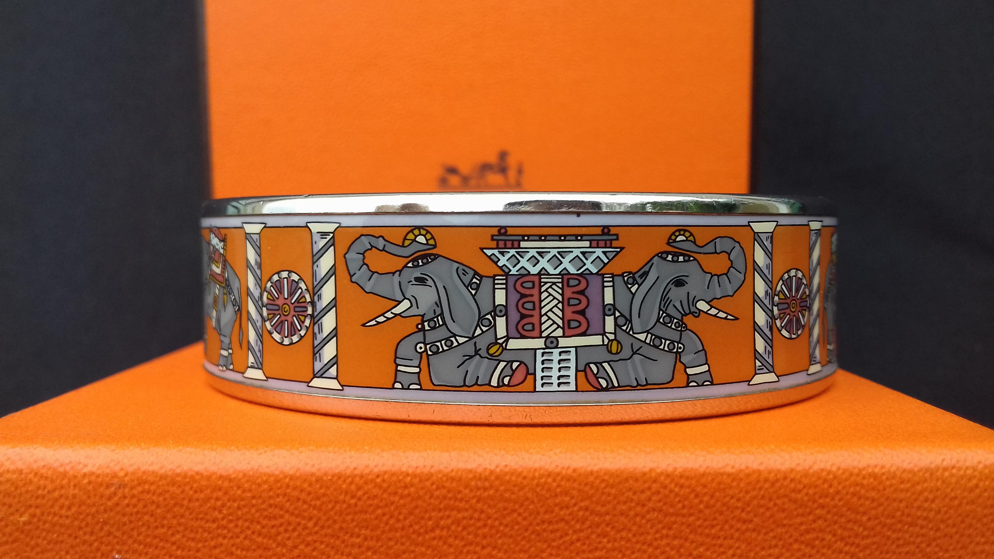 Hermès Enamel Printed Bracelet Elephants Torana Orange Phw Size 70 Large 5