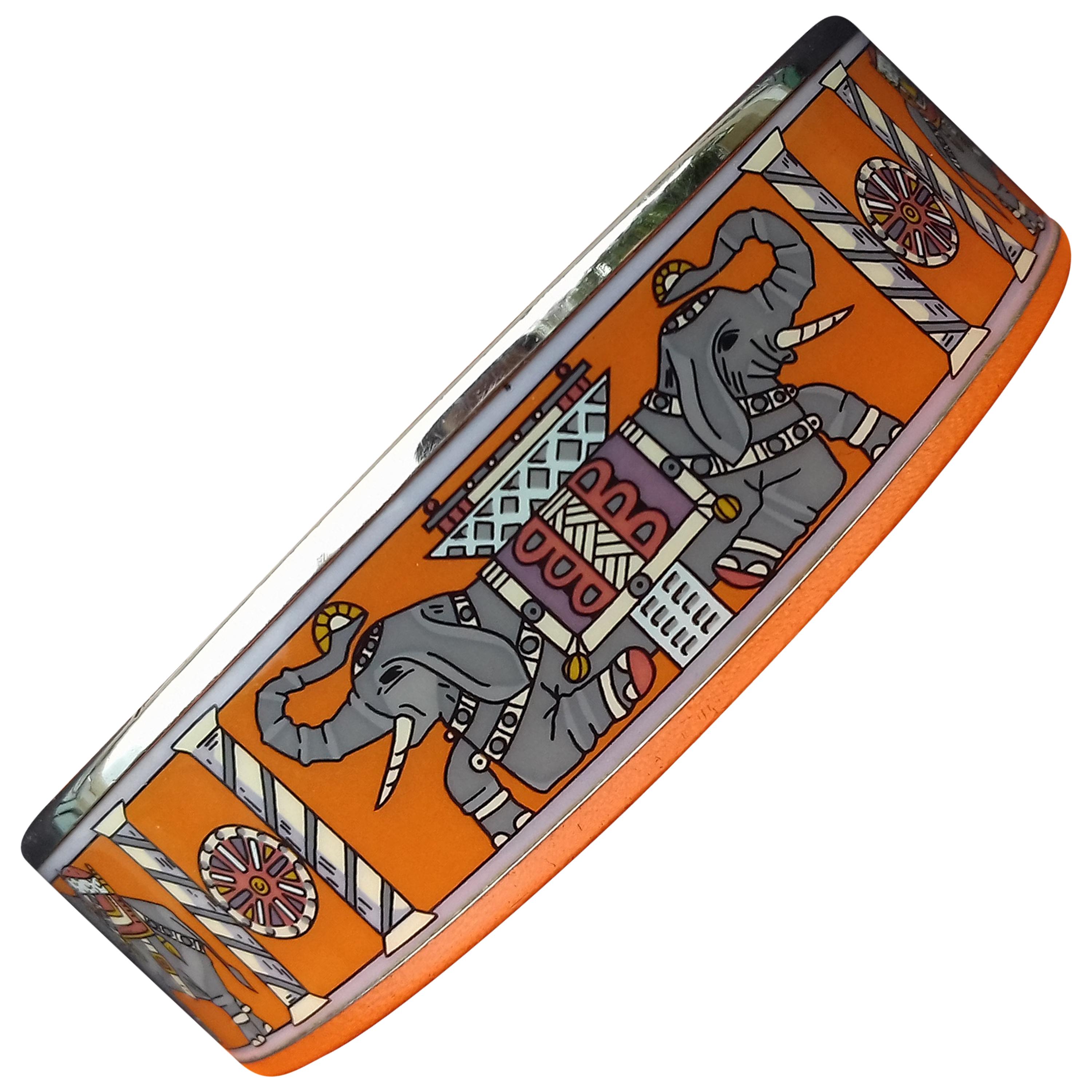 Hermès Enamel Printed Bracelet Elephants Torana Orange Phw Size 70 Large