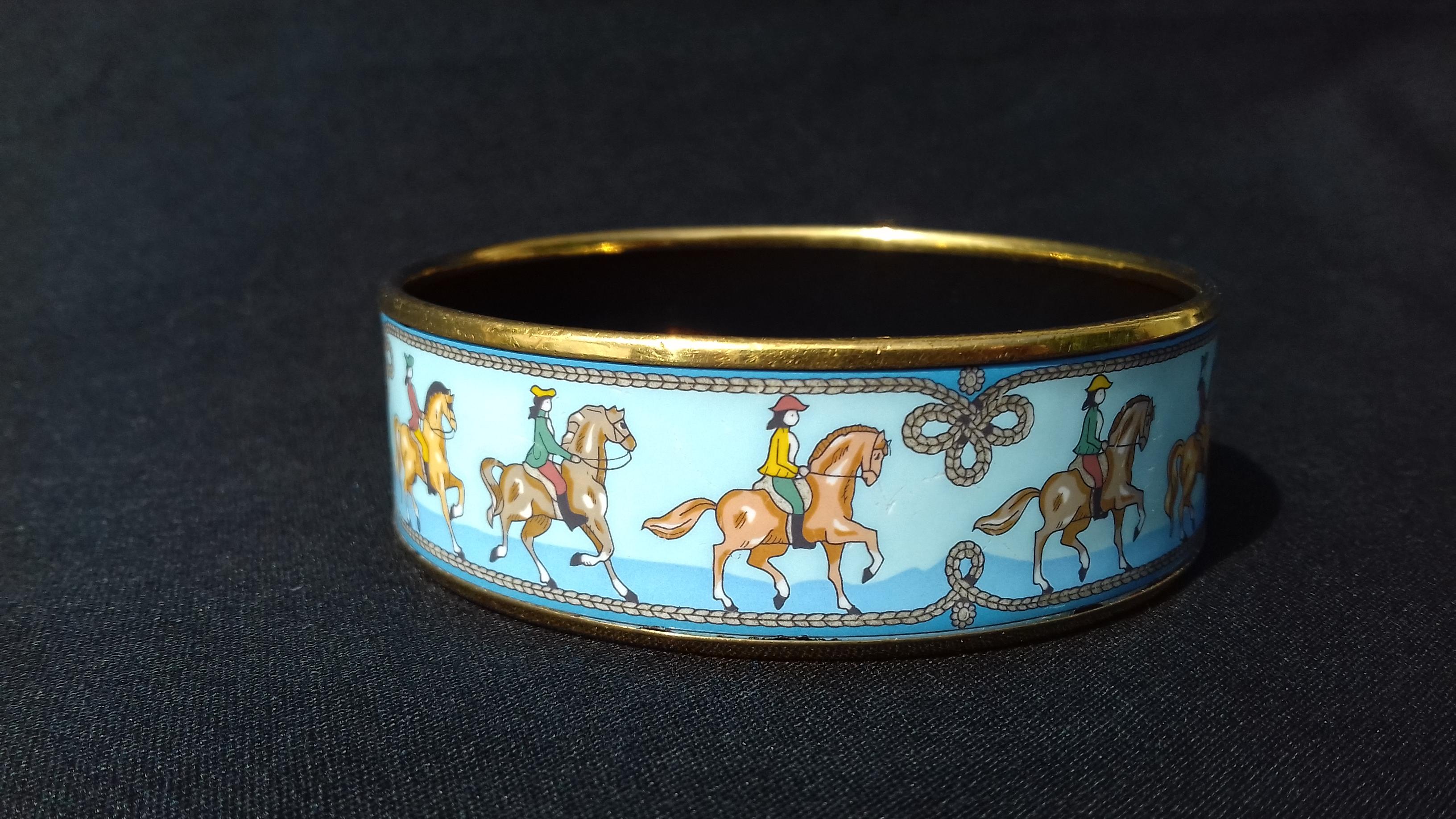 Women's Hermès Enamel Printed Bracelet Equestrian Horses Rodeo Cowgirls Ghw Size 65