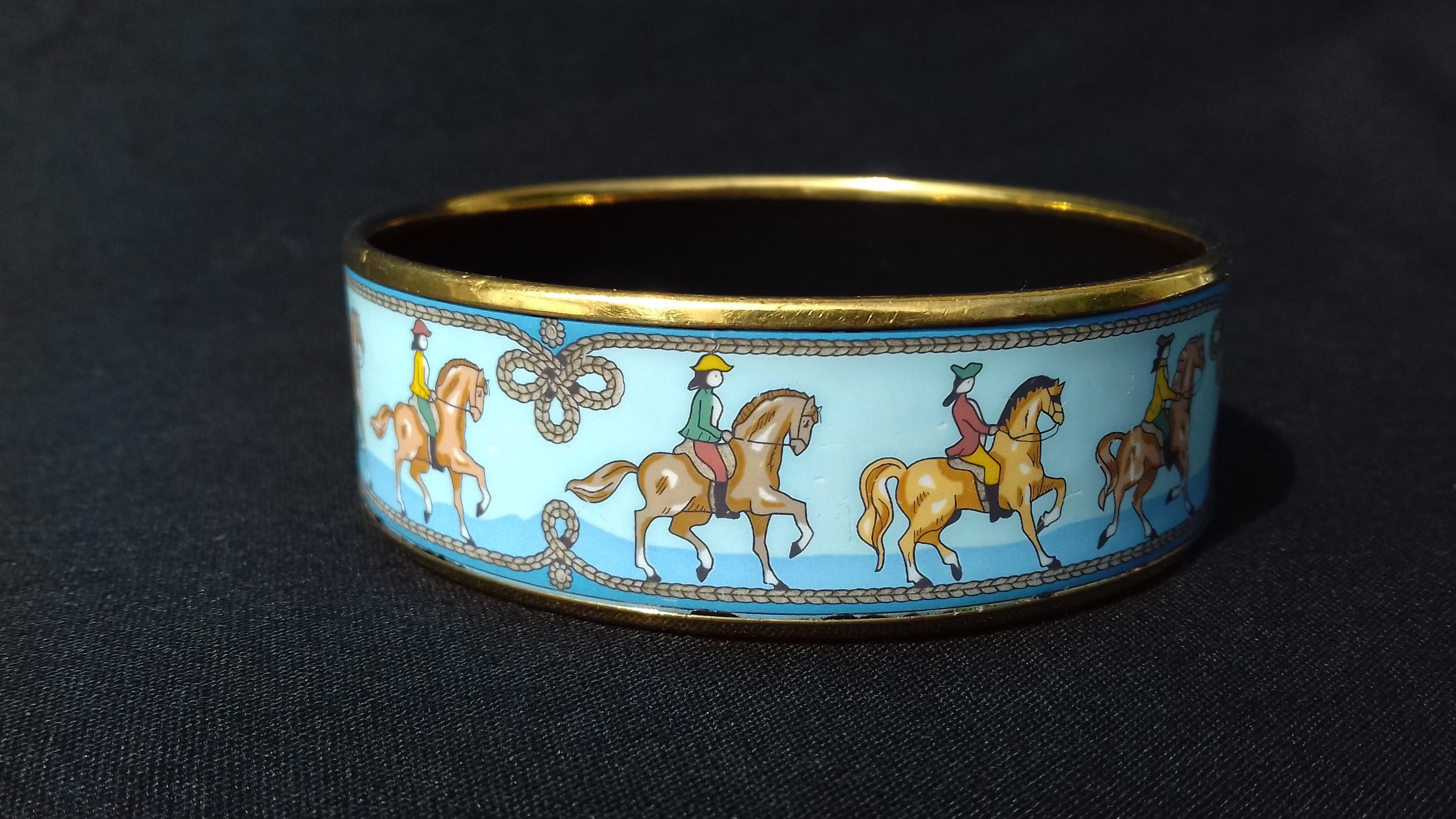 Hermès Enamel Printed Bracelet Equestrian Horses Rodeo Cowgirls Ghw Size 65 1