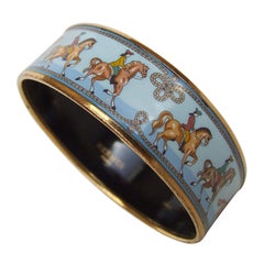 Hermès Enamel Printed Bracelet Equestrian Horses Rodeo Cowgirls Ghw Size 65