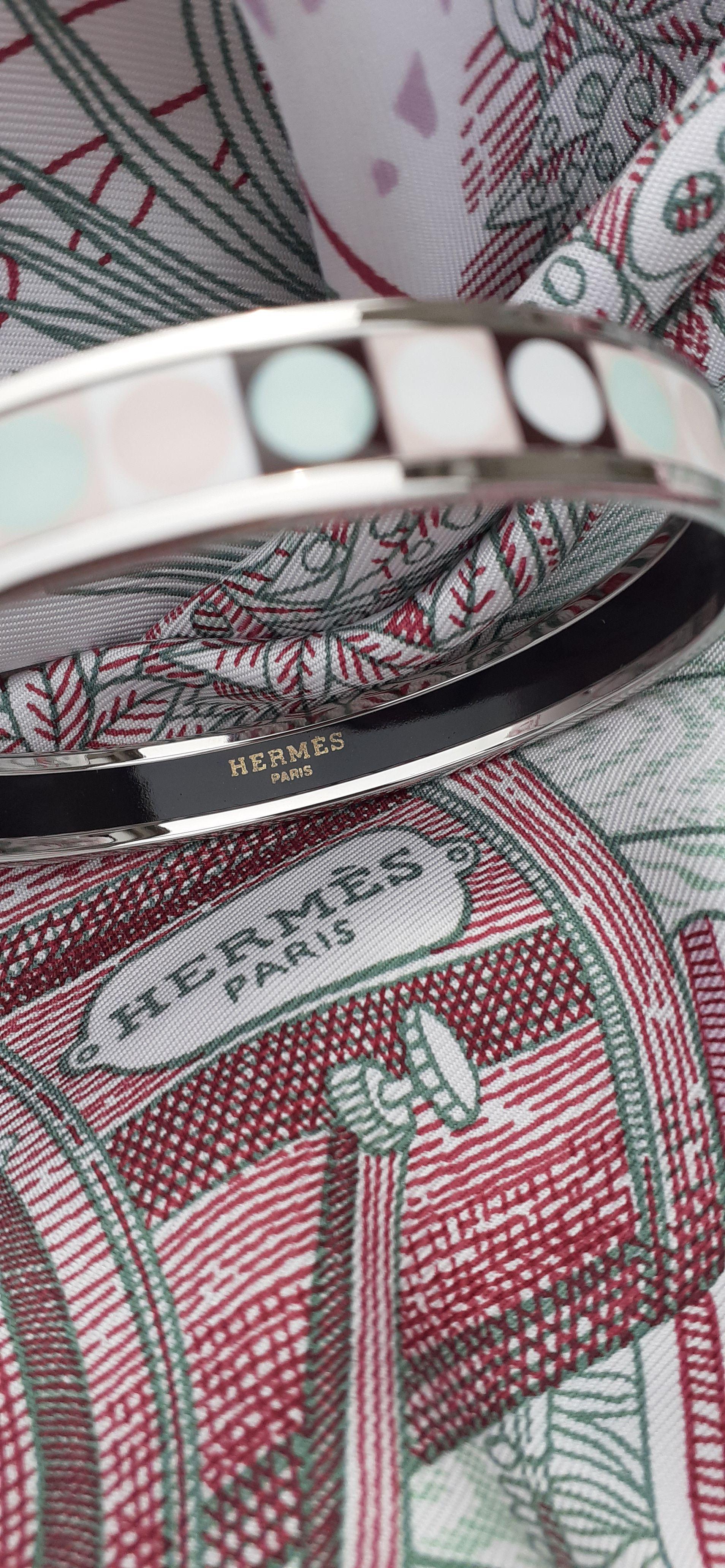 Hermes Enamel Printed Bracelet Geometric Print New Phw Size 65 Narrow For Sale 4