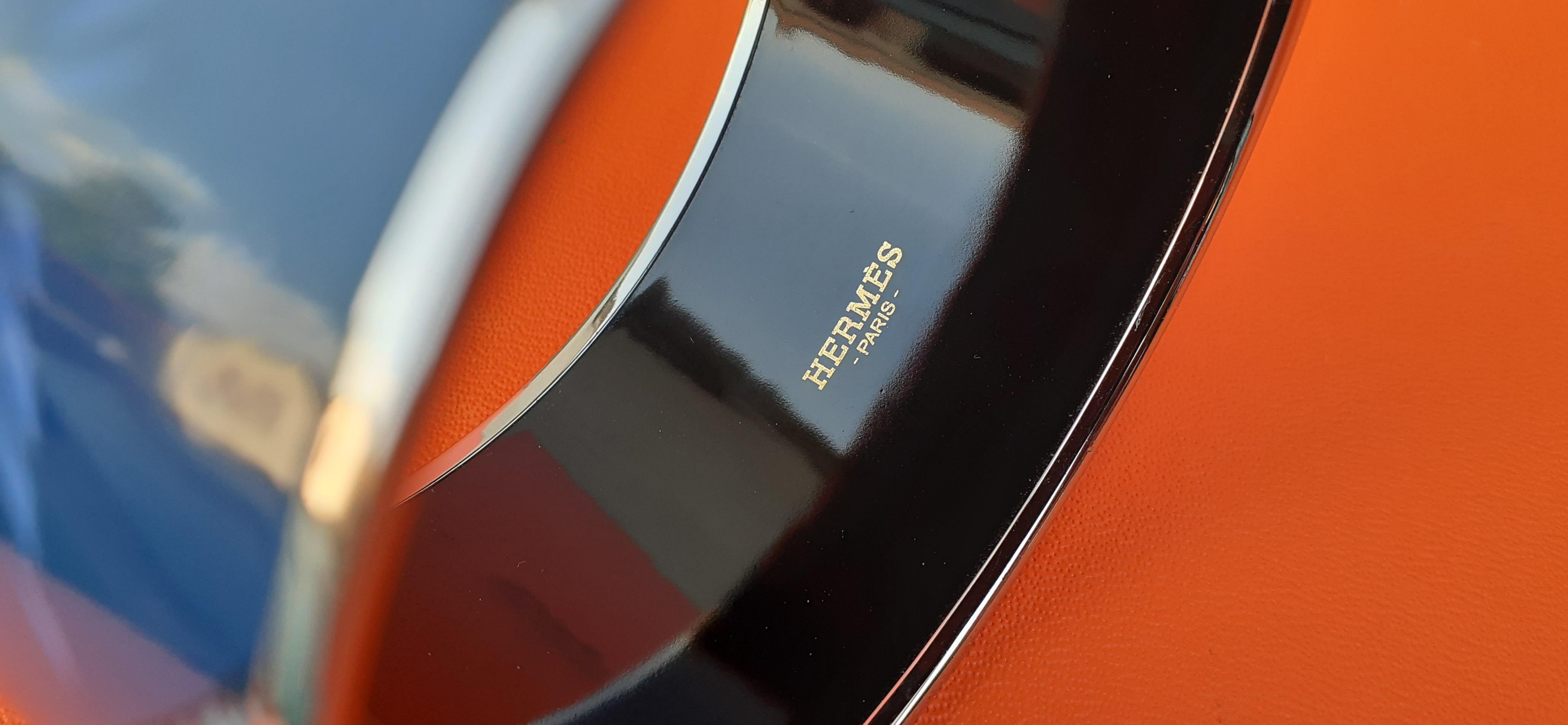 Hermès Bracelet imprimé émail léopard bleu extra large en palladium Hdw Taille GM 70 en vente 2