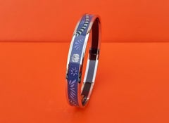 Hermes Enamel Printed Bracelet Leopards Blue Narrow Palladium Hdw Size GM 70