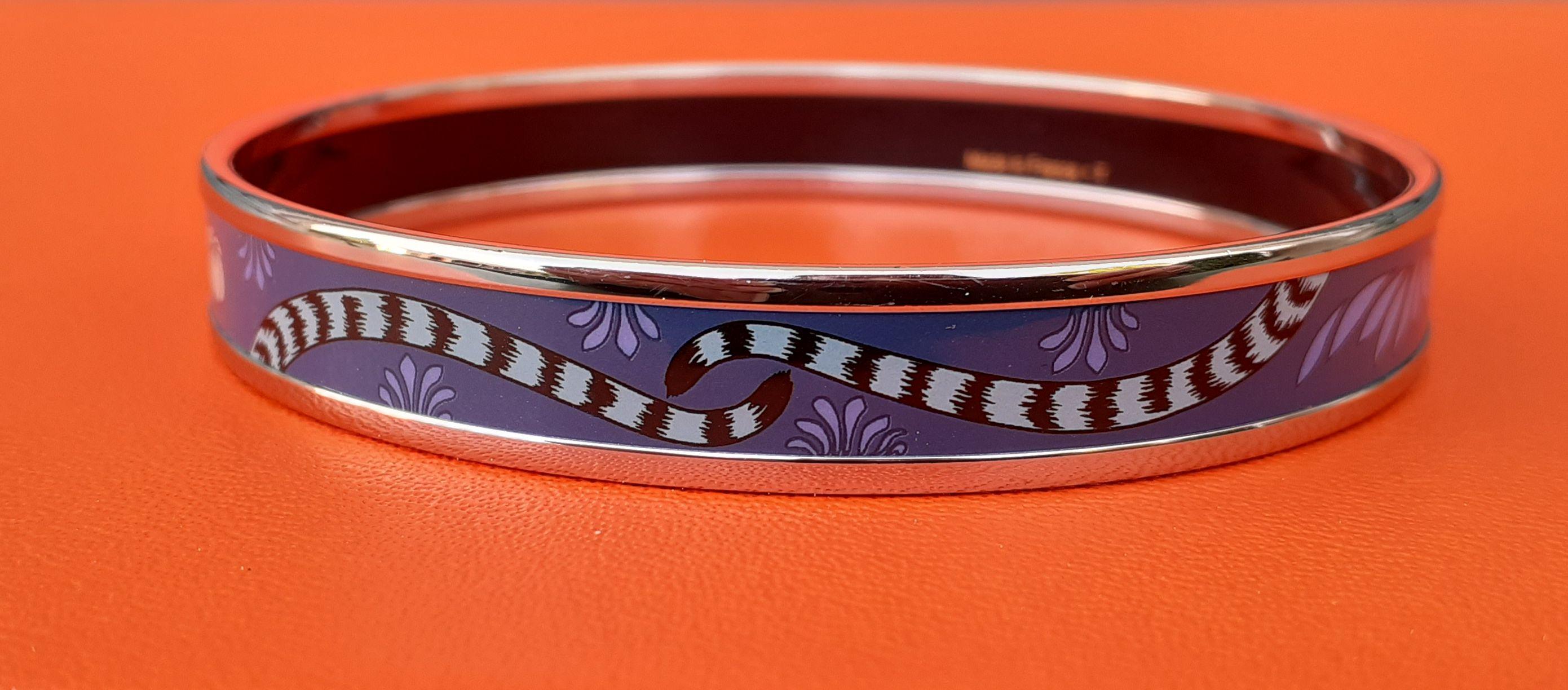 Hermès Bracelet imprimé émaillé léopard en palladium bleu étroit Hdw Taille GM 70 Pour femmes en vente