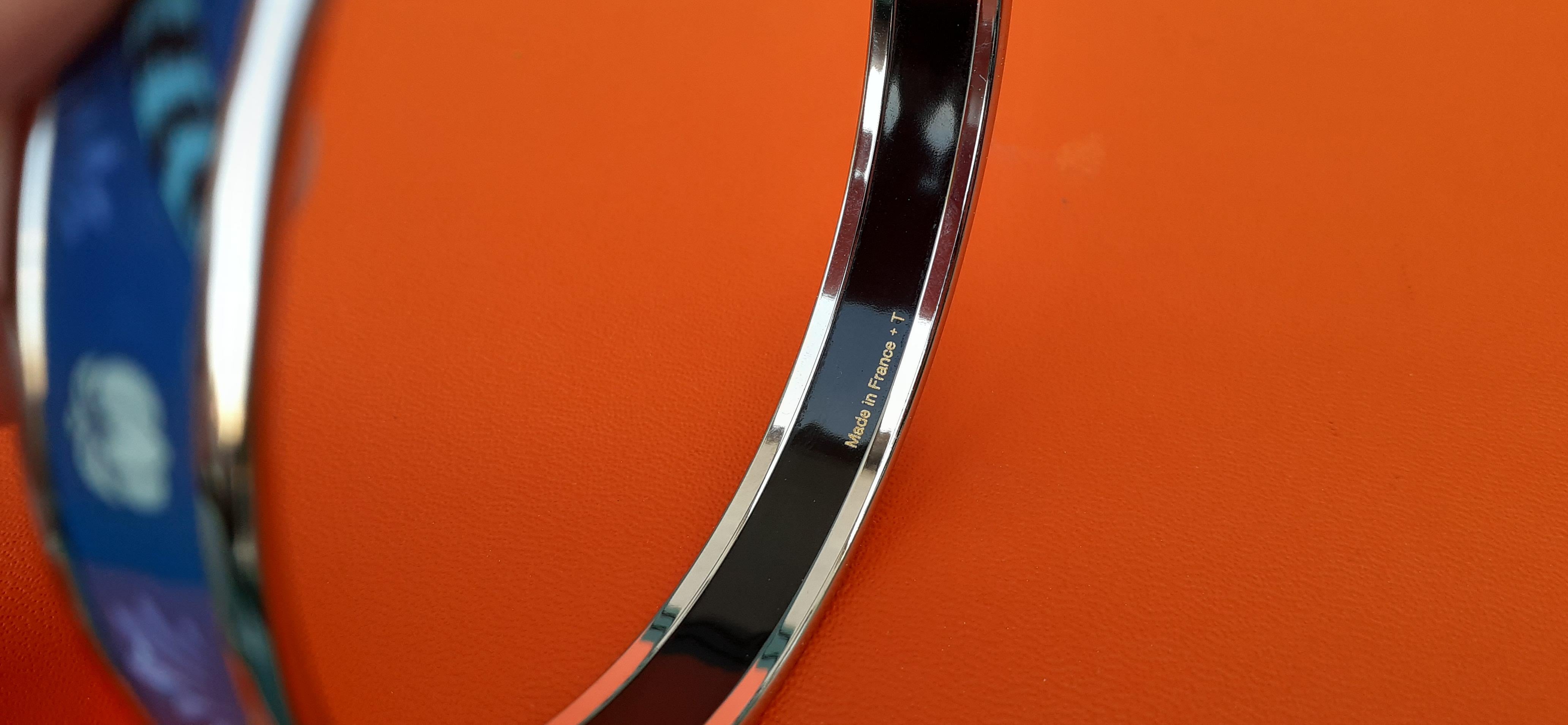 Hermes Emaille bedrucktes Armband Leoparden Blau Narrow Palladium Hdw Größe GM 70 im Angebot 5