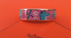 Hermès Enamel Printed Bracelet Les Leopards Pink Green Rose Ghw Size 65