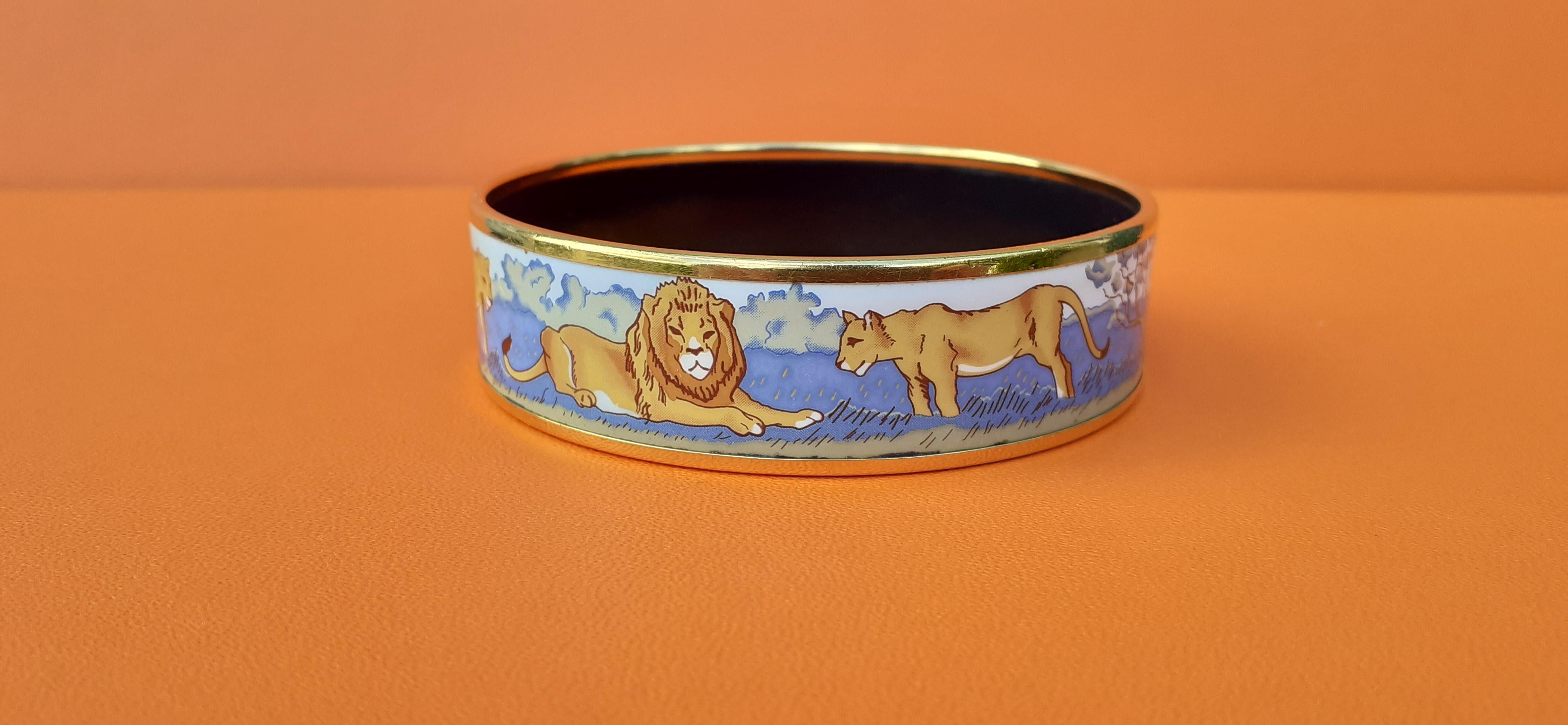 Hermès Enamel Printed Bracelet Lions And Lionesses In Savannah Gold Hdw Size 70 2