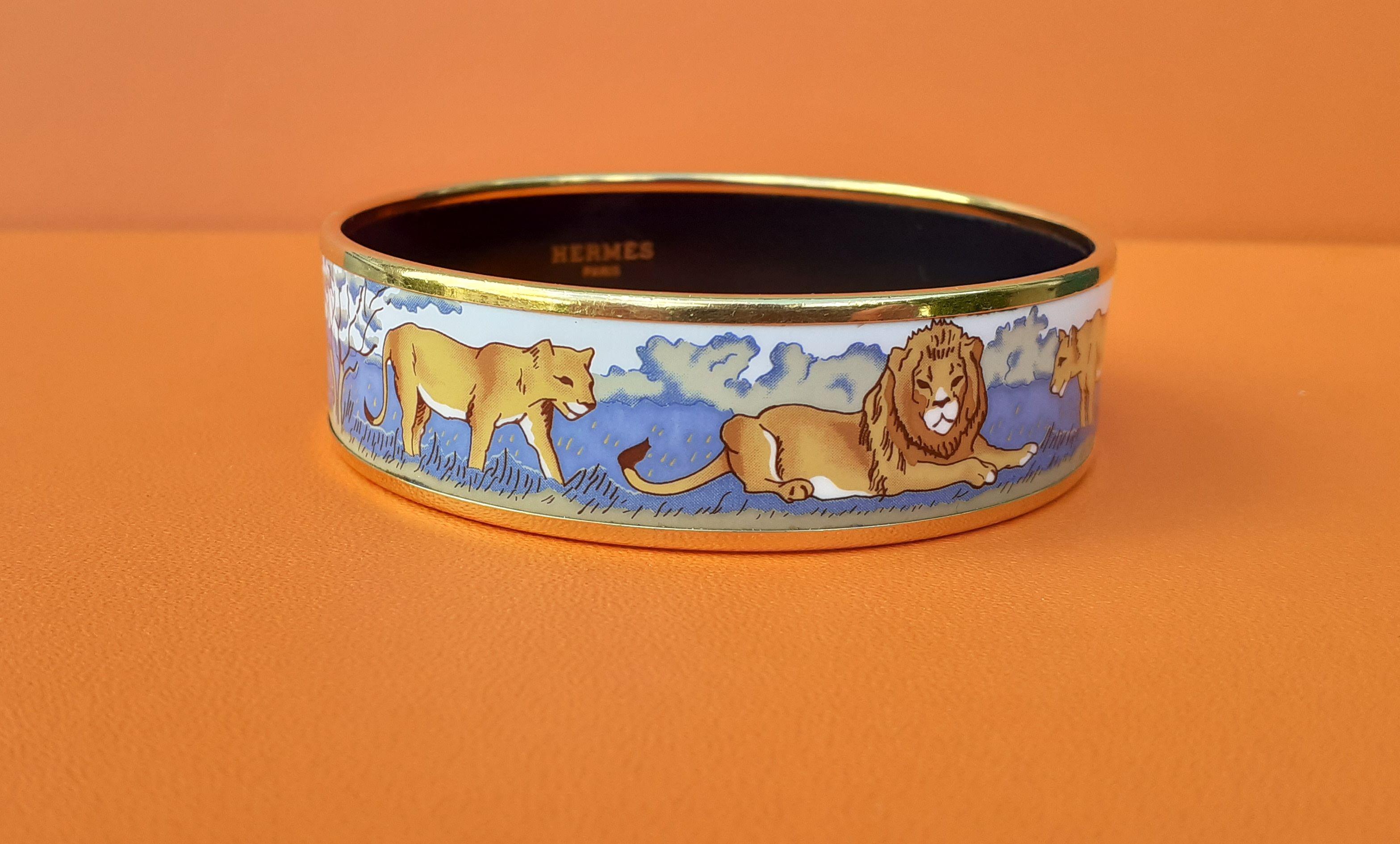 Hermès Enamel Printed Bracelet Lions And Lionesses In Savannah Gold Hdw Size 70 4