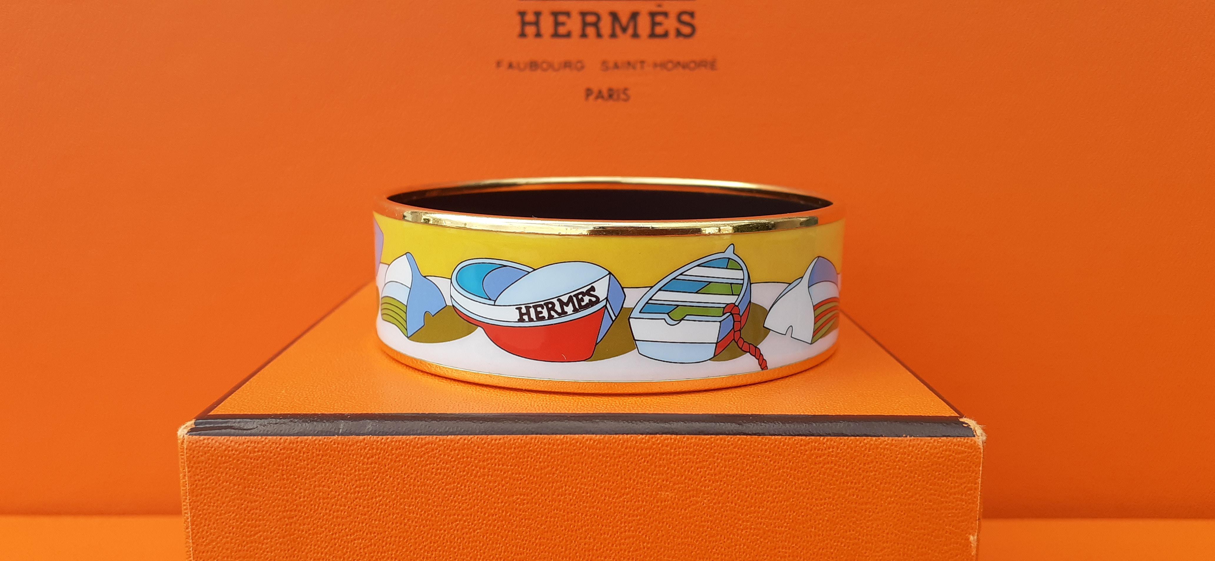 Women's Hermès Enamel Printed Bracelet Thalassa Boats See Ghw Size GM 70 For Sale