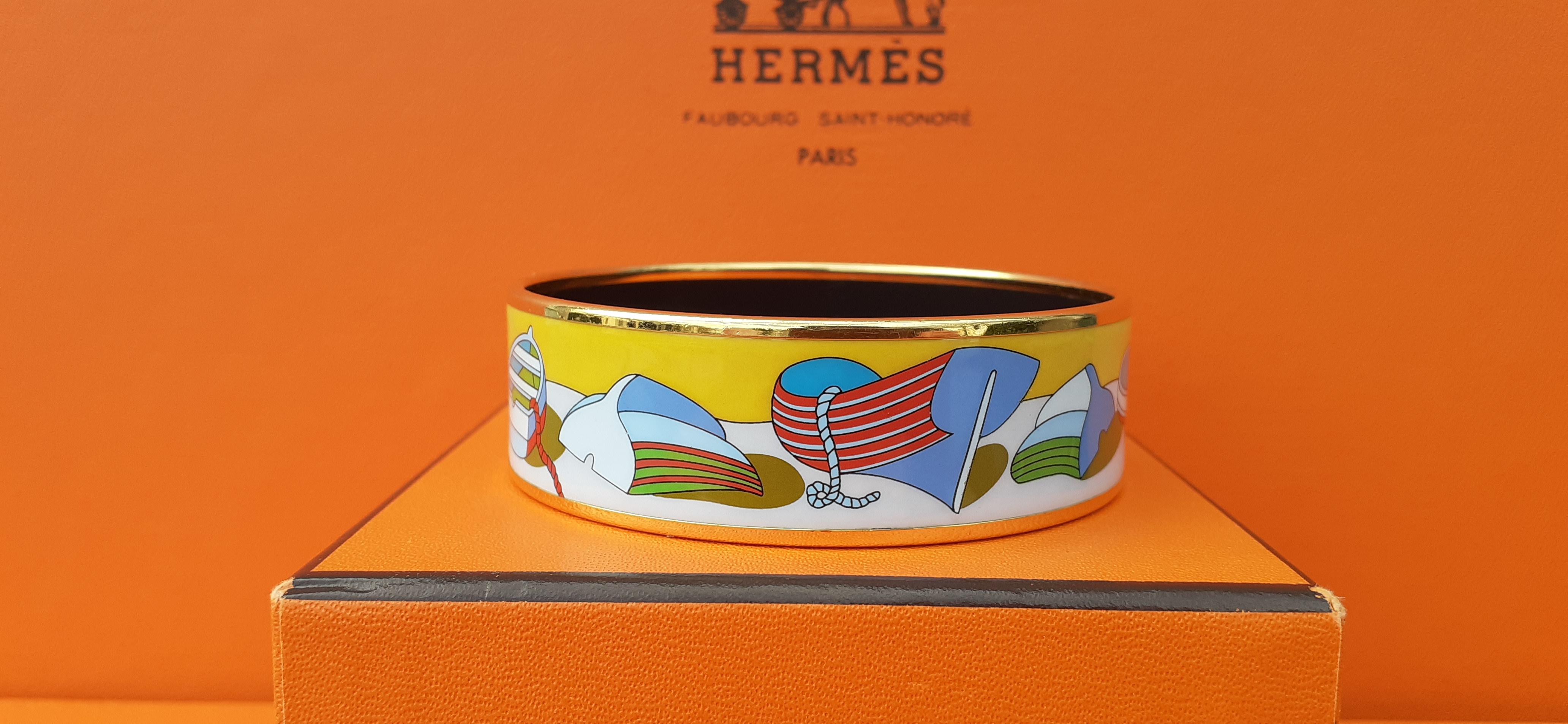 Hermès Bracelet en émail imprimé Thalassa Boats See Ghw Taille GM 70 en vente 1