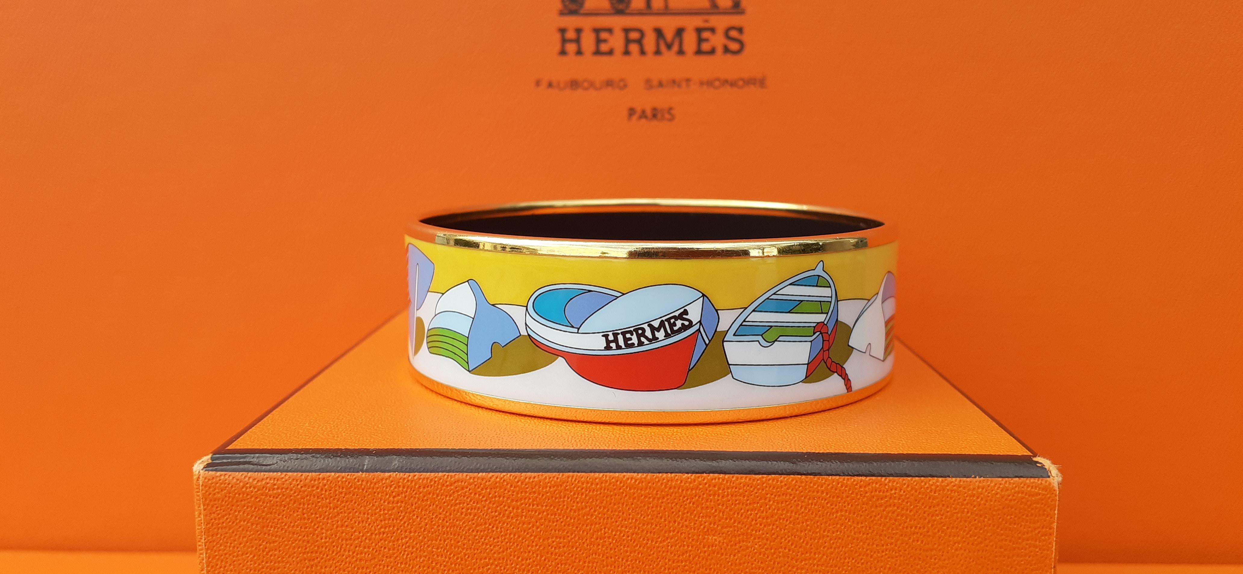 Hermès Enamel Printed Bracelet Thalassa Boats See Ghw Size GM 70 For Sale 2