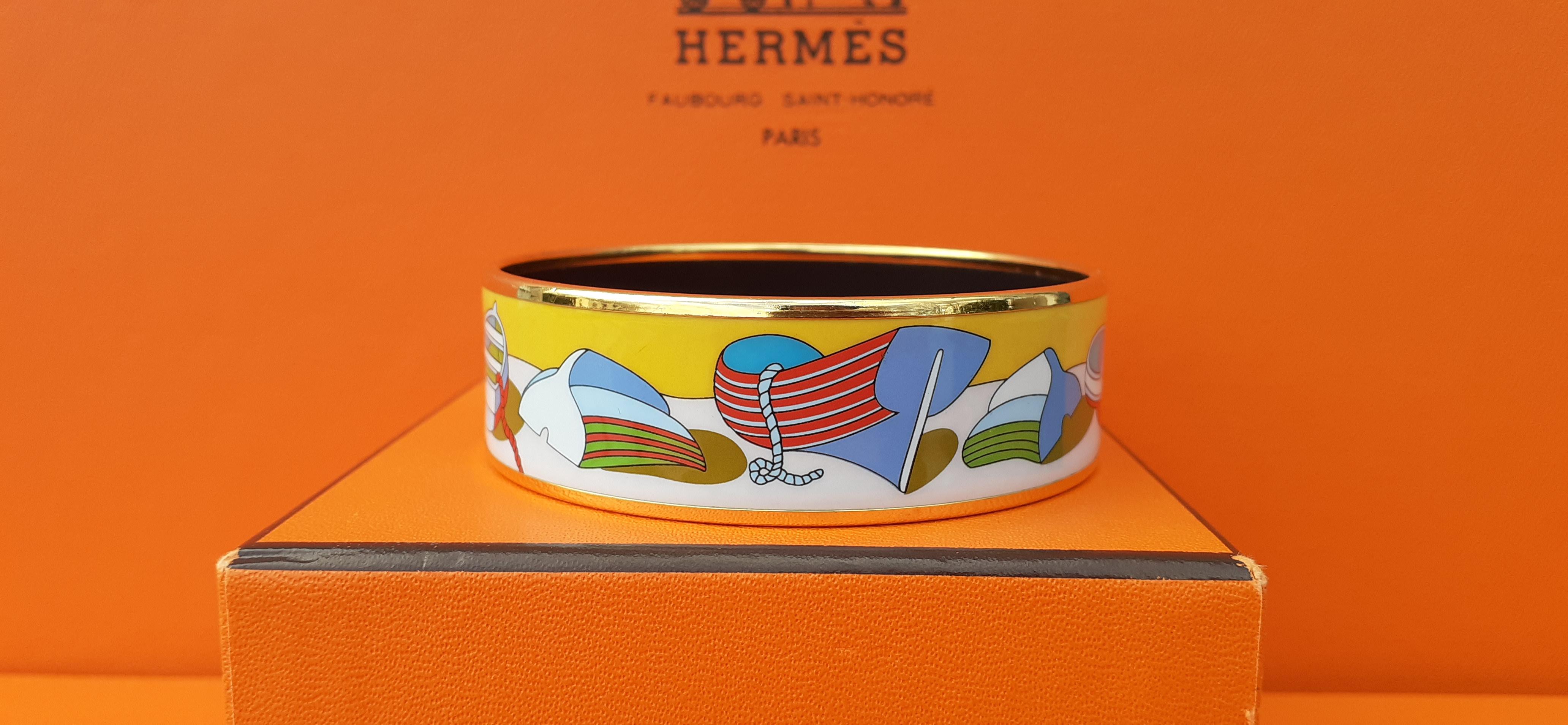 Hermès Bracelet en émail imprimé Thalassa Boats See Ghw Taille GM 70 en vente 3