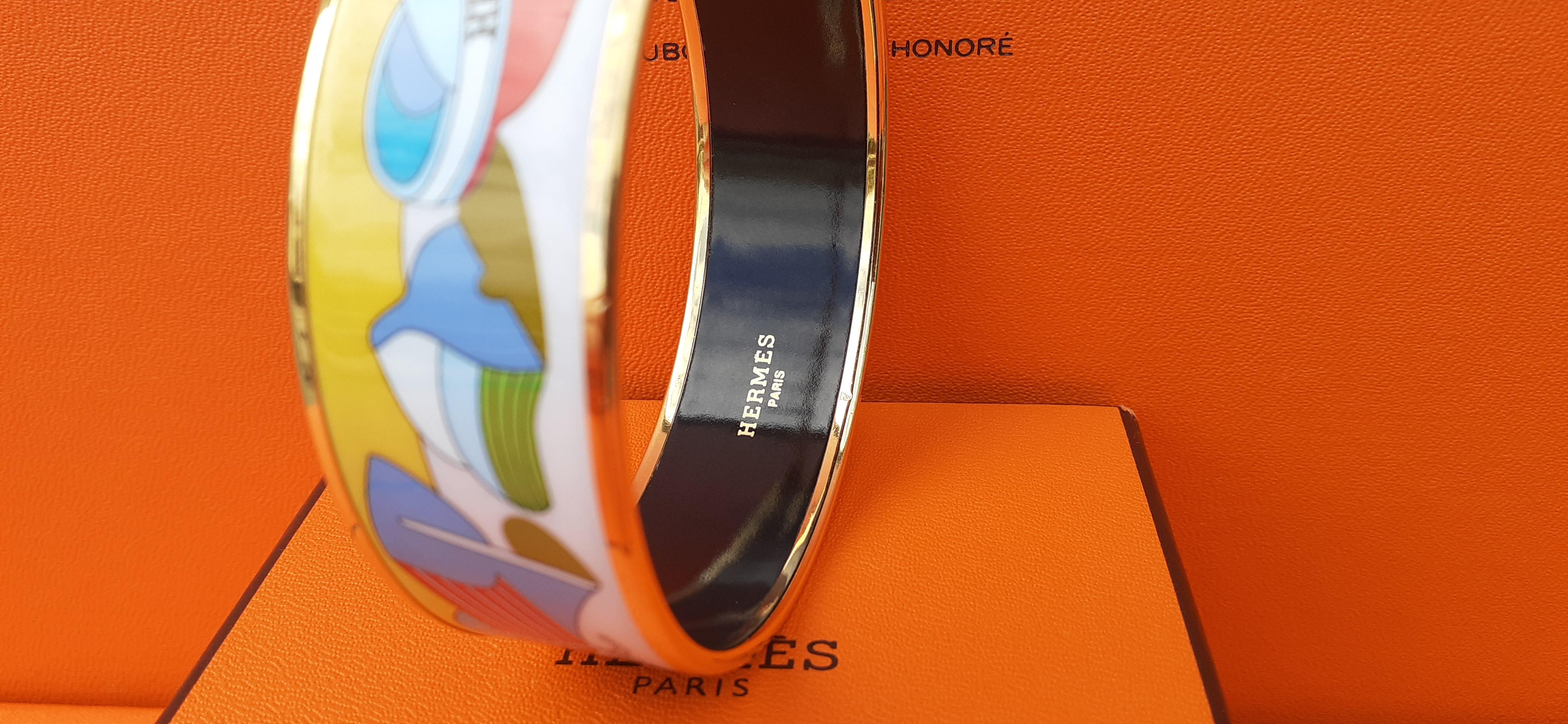 Hermès Bracelet en émail imprimé Thalassa Boats See Ghw Taille GM 70 en vente 4