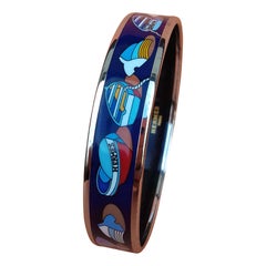 Hermès Enamel Printed Bracelet Thalassa See Boats Pattern Blue Phw Size 70