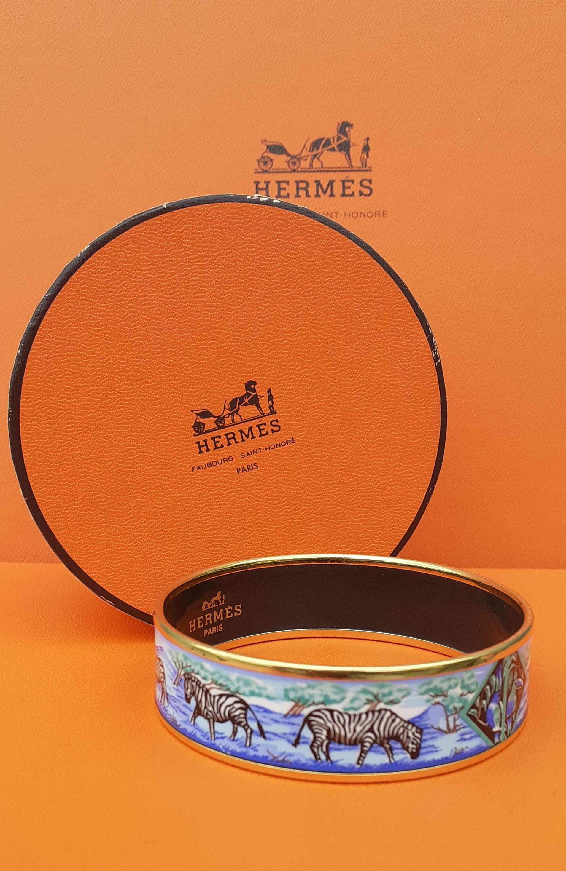Hermès Enamel Printed Bracelet Zebras Toucans Tropiques Blue Ghw Size 65 RARE 5