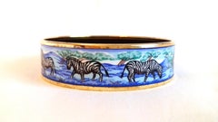 Hermès Enamel Printed Bracelet Zebras Toucans Tropiques Blue Ghw Size 70 RARE