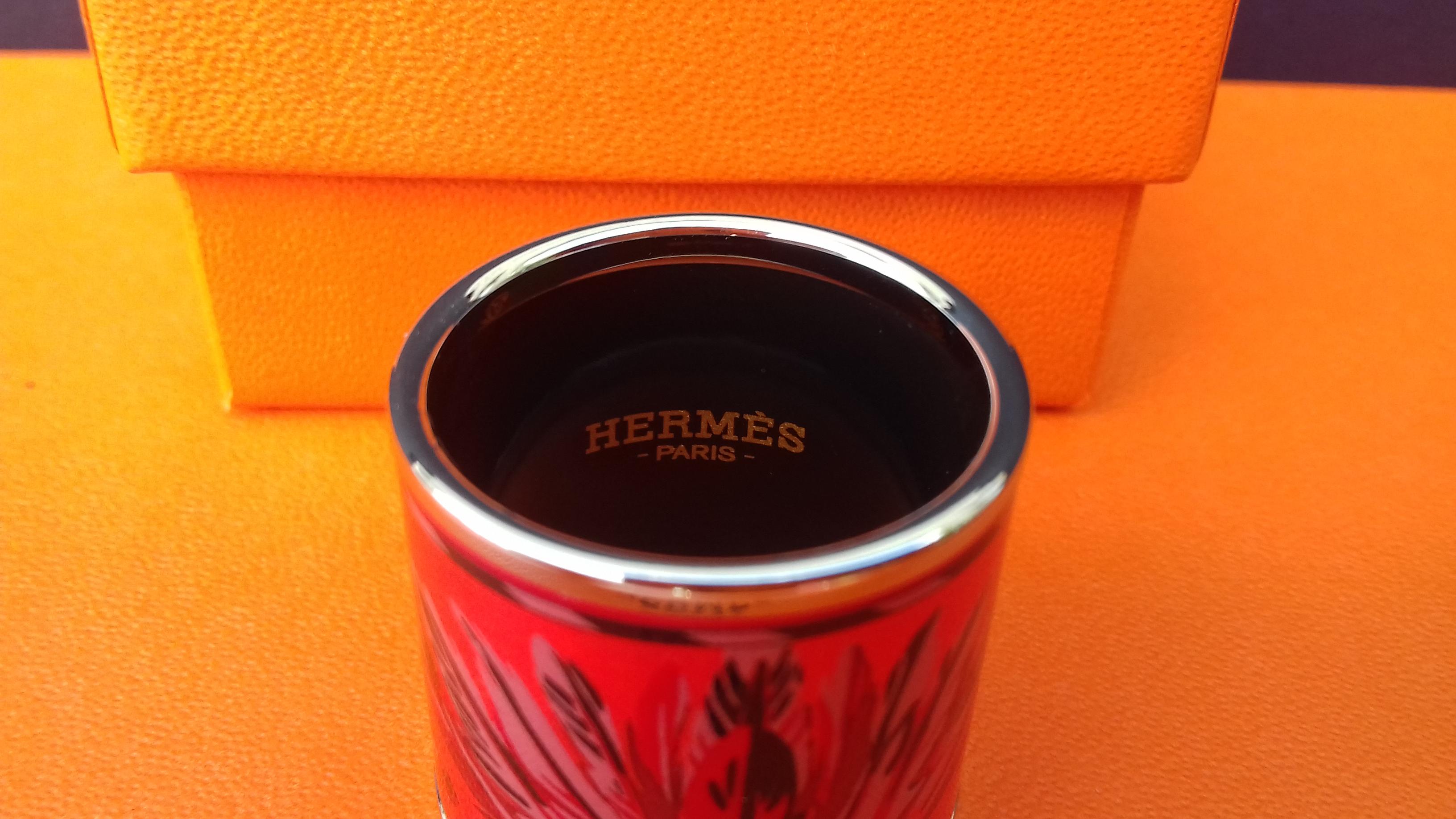 Hermès Enamel Printed Palladium Hdw Scarf Ring BRAZIL Coral 6