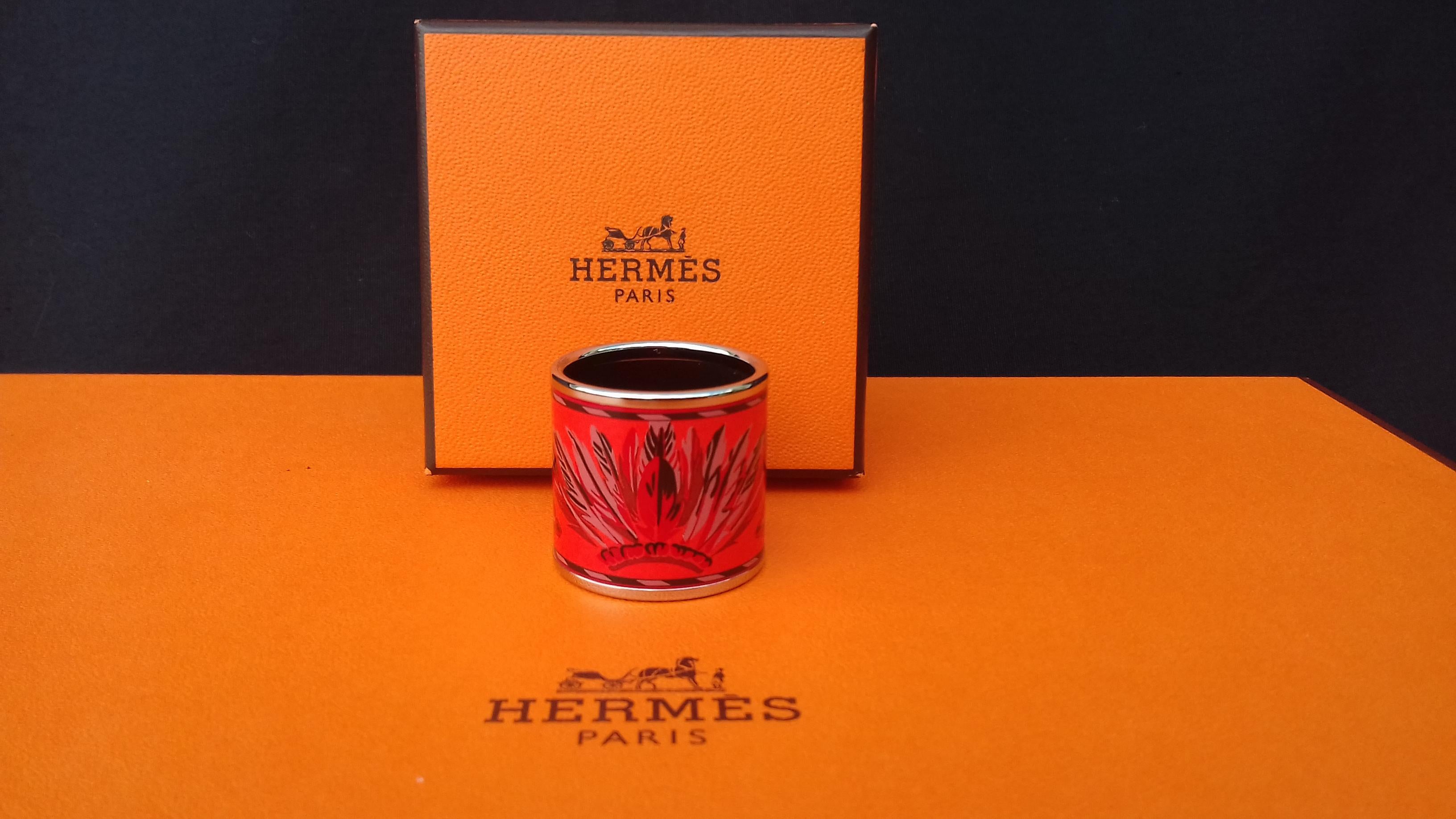 Orange Hermès Enamel Printed Palladium Hdw Scarf Ring BRAZIL Coral