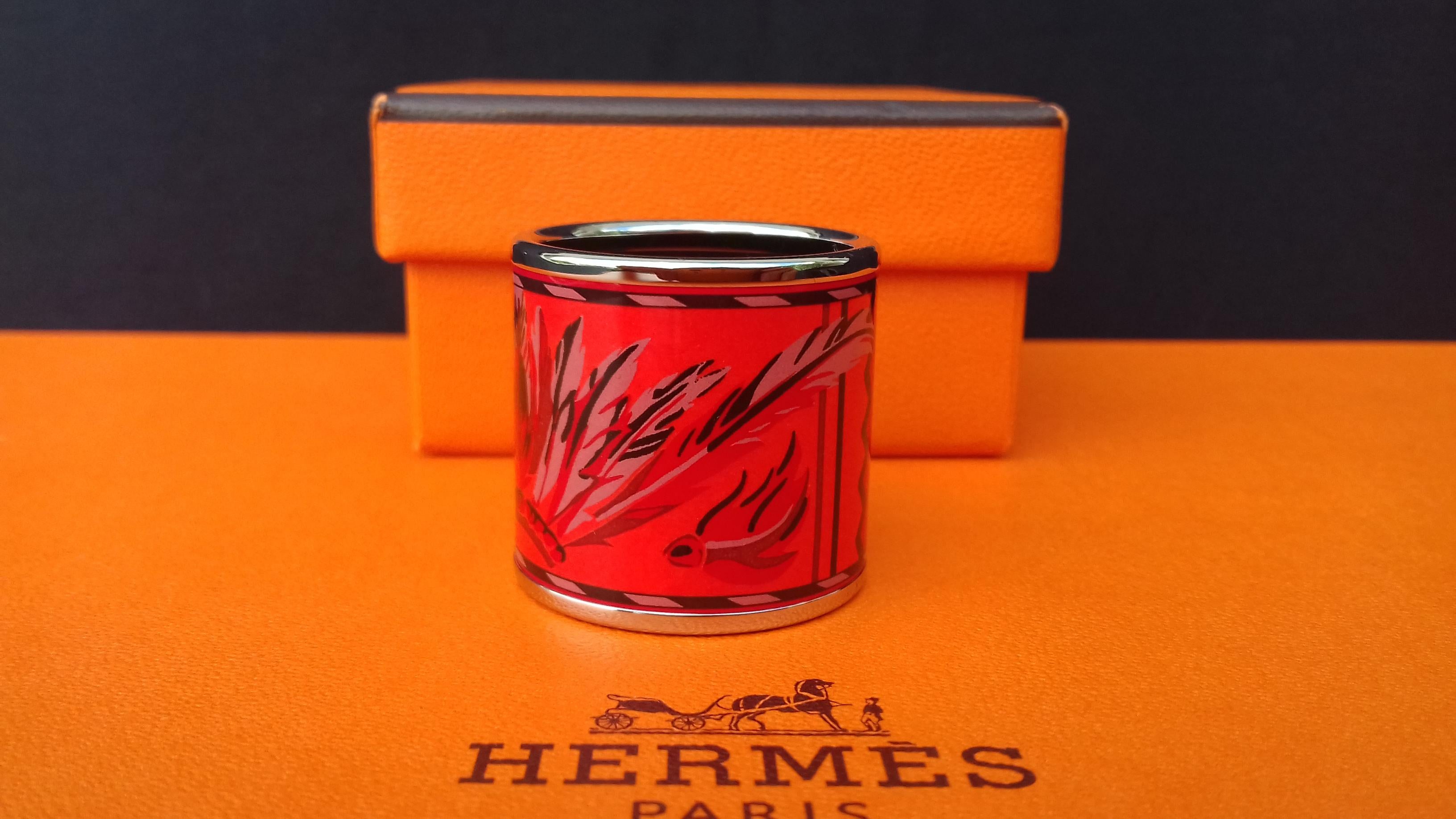 Hermès Enamel Printed Palladium Hdw Scarf Ring BRAZIL Coral 1