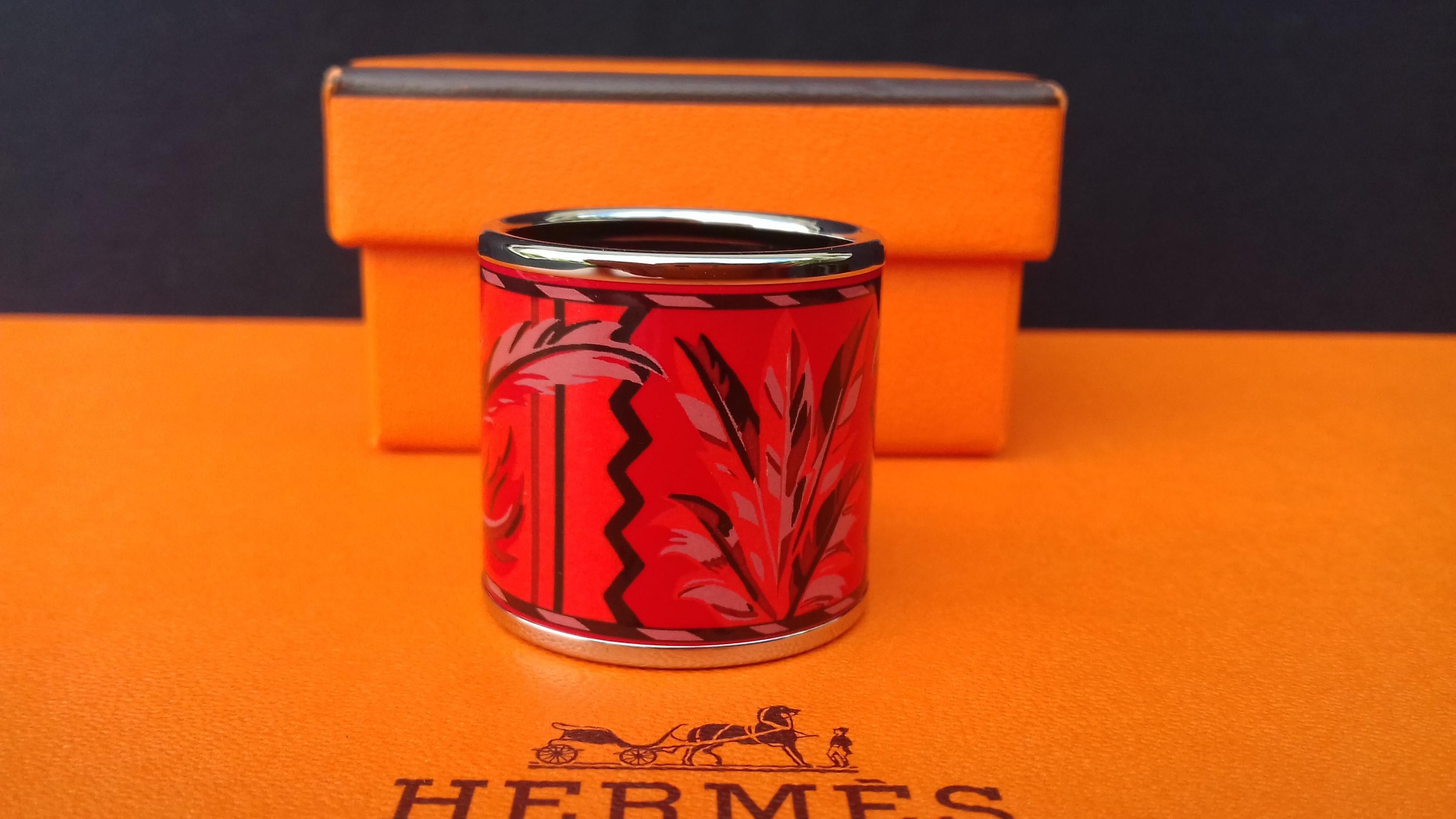 Hermès Enamel Printed Palladium Hdw Scarf Ring BRAZIL Coral 2
