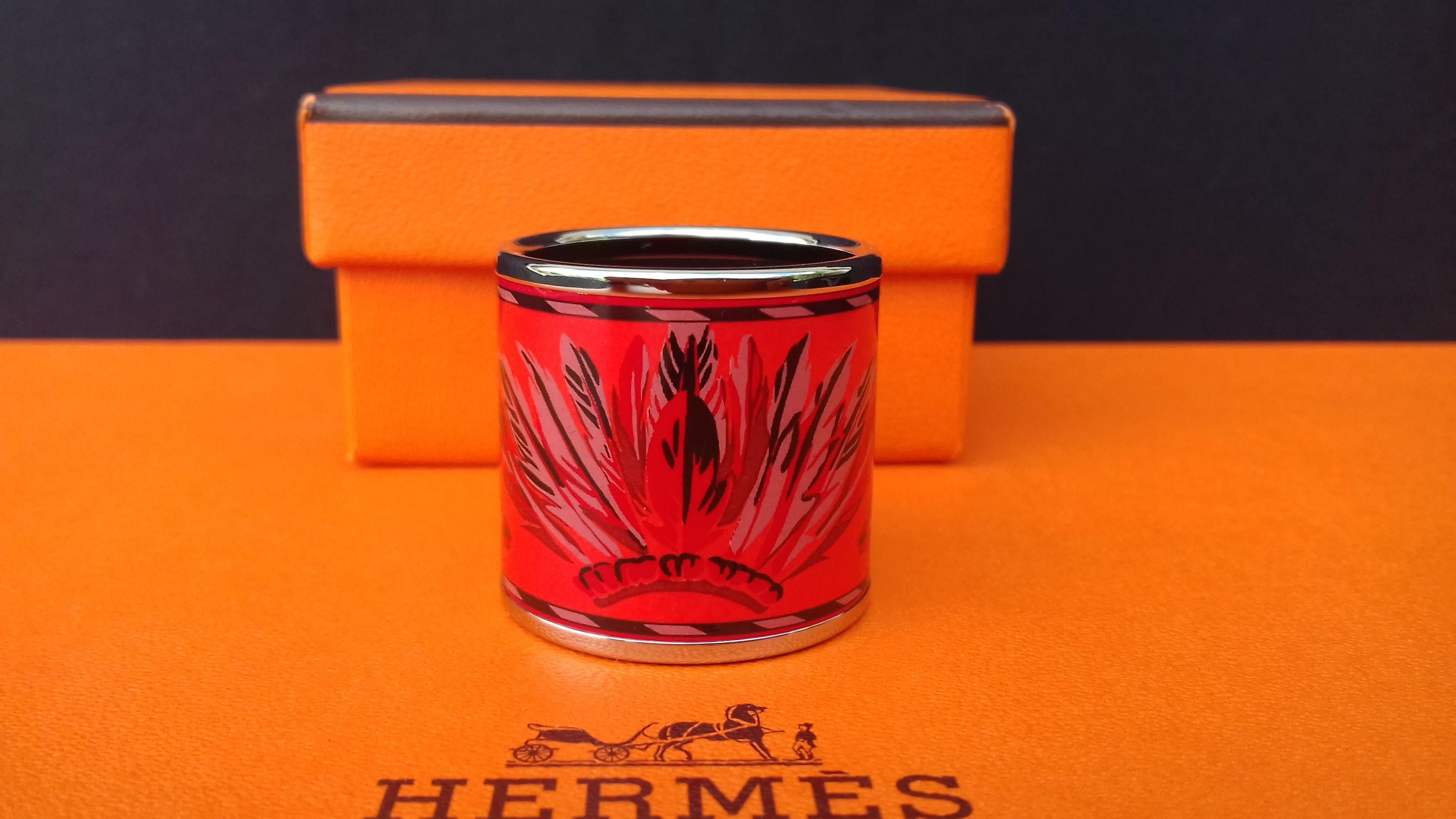 Hermès Enamel Printed Palladium Hdw Scarf Ring BRAZIL Coral 4
