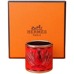 Hermès Enamel Printed Palladium Hdw Scarf Ring BRAZIL Coral