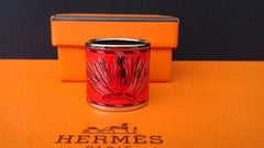Hermès Enamel Printed Palladium Hdw Scarf Ring BRAZIL Coral
