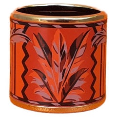 Hermès Enamel Printed Scarf Ring Brazil Feathers with Gold Hdw