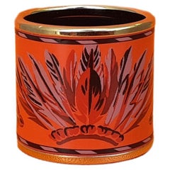Hermès Enamel Printed Scarf Ring Brazil Feathers with Gold Hdw