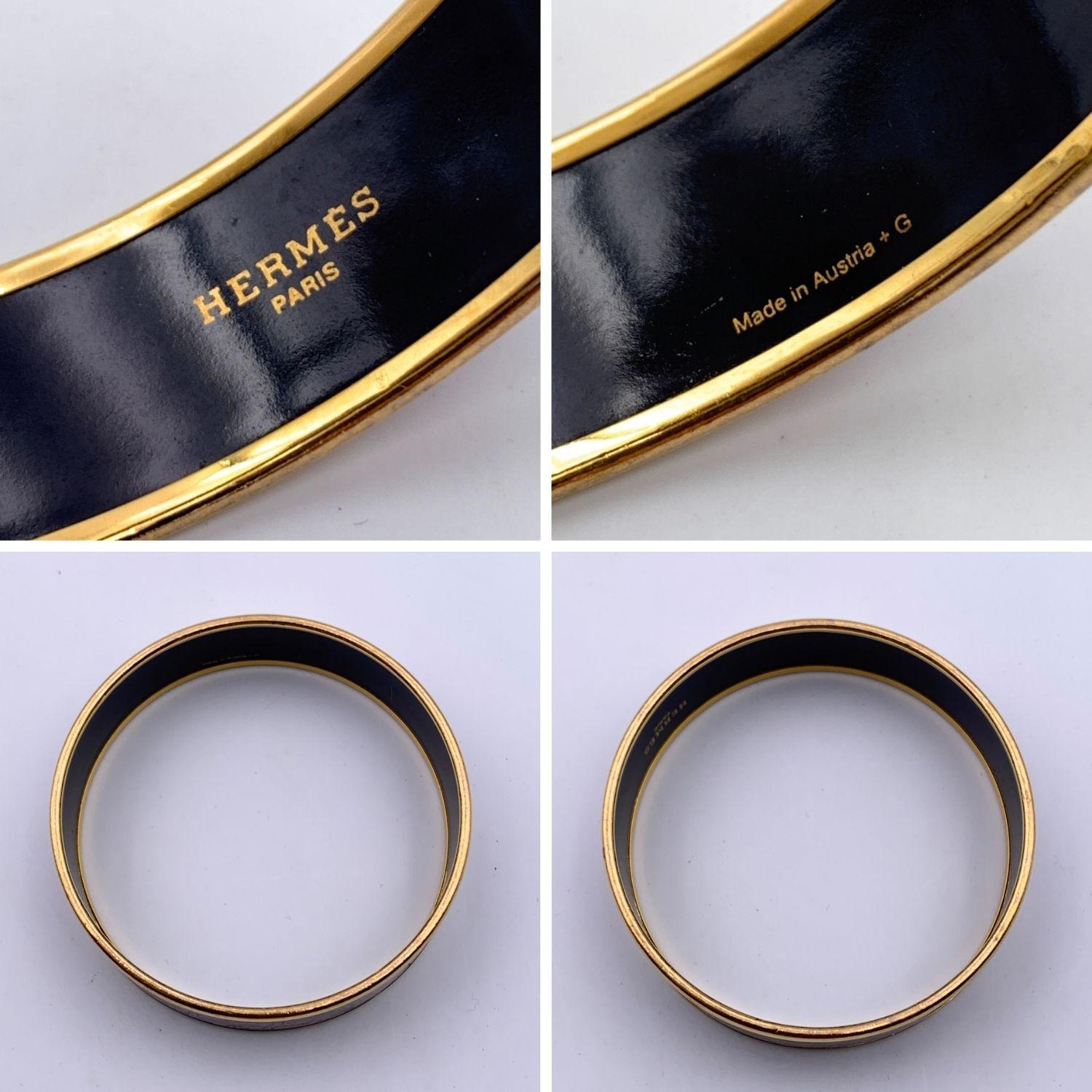 Hermes Enamel Script Wide Bangle Bracelet Gold Metal Rim In Excellent Condition In Rome, Rome
