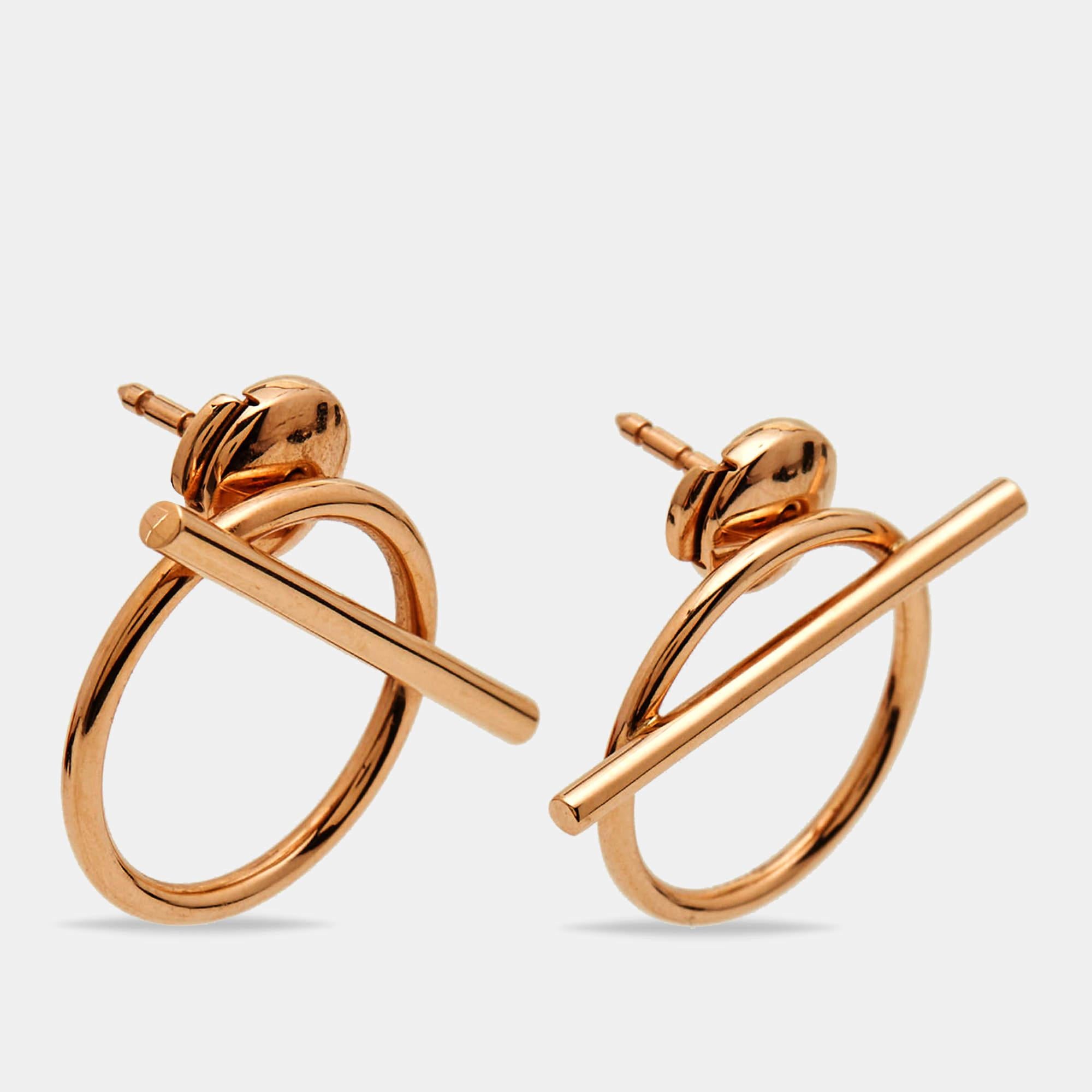 Hermès Enchappe 18k Rose Gold Earrings In Excellent Condition In Dubai, Al Qouz 2