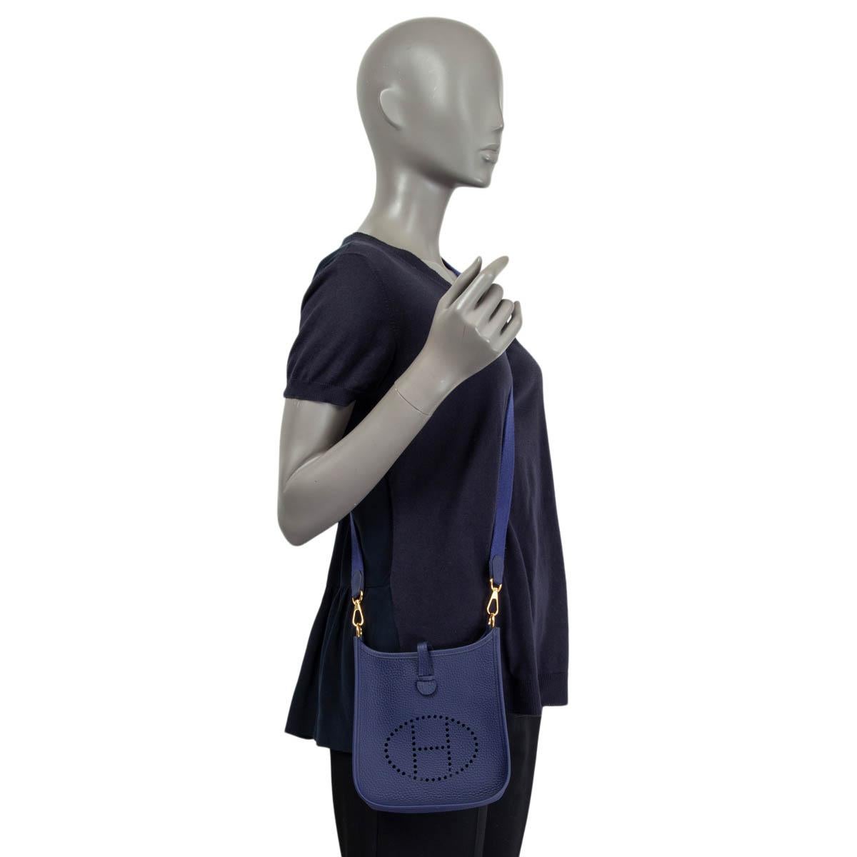 HERMES Encre blue Clemence leather EVELYNE 16 TPM Bag Gold In Excellent Condition In Zürich, CH