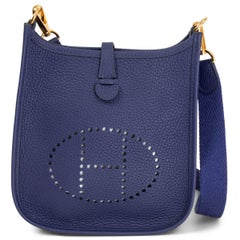 HERMES Encre blue Clemence leather EVELYNE 16 TPM Bag Gold