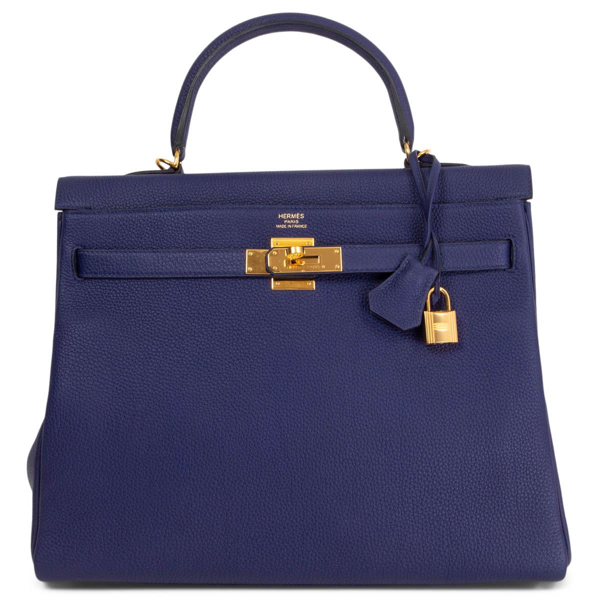 Purple HERMES Encre blue Togo leather KELLY 35 RETOURNE Bag Gold For Sale