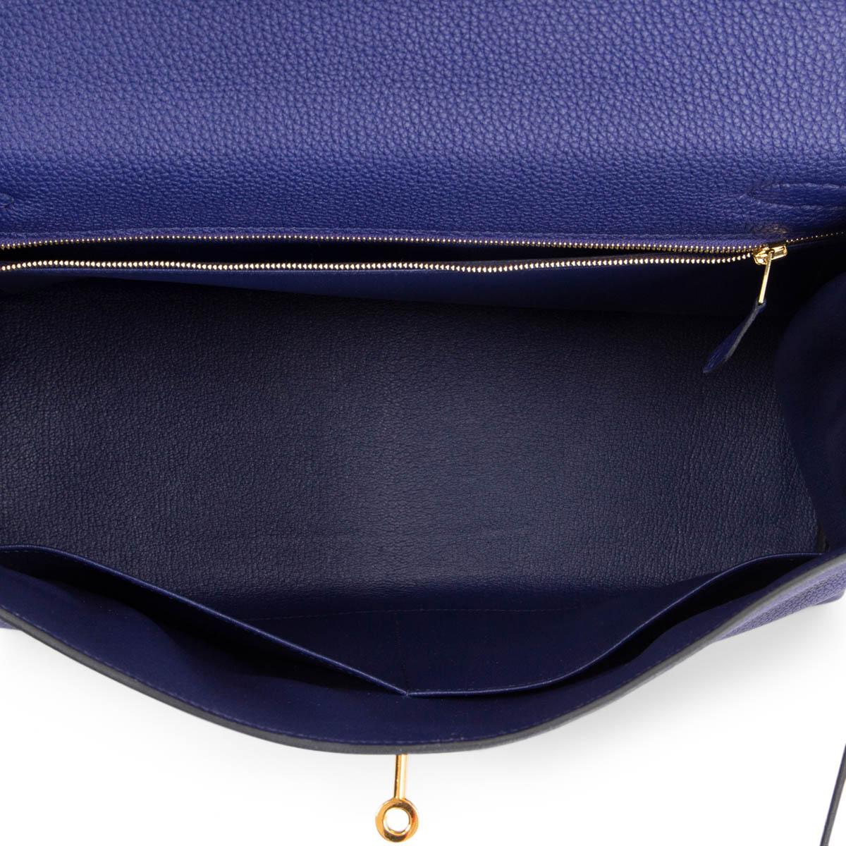HERMES Encre blue Togo leather KELLY 35 RETOURNE Bag Gold In Excellent Condition For Sale In Zürich, CH