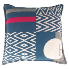 Hermes Enigmatic Pillow Color Bleu Paon jacquard woven wool and cashmere