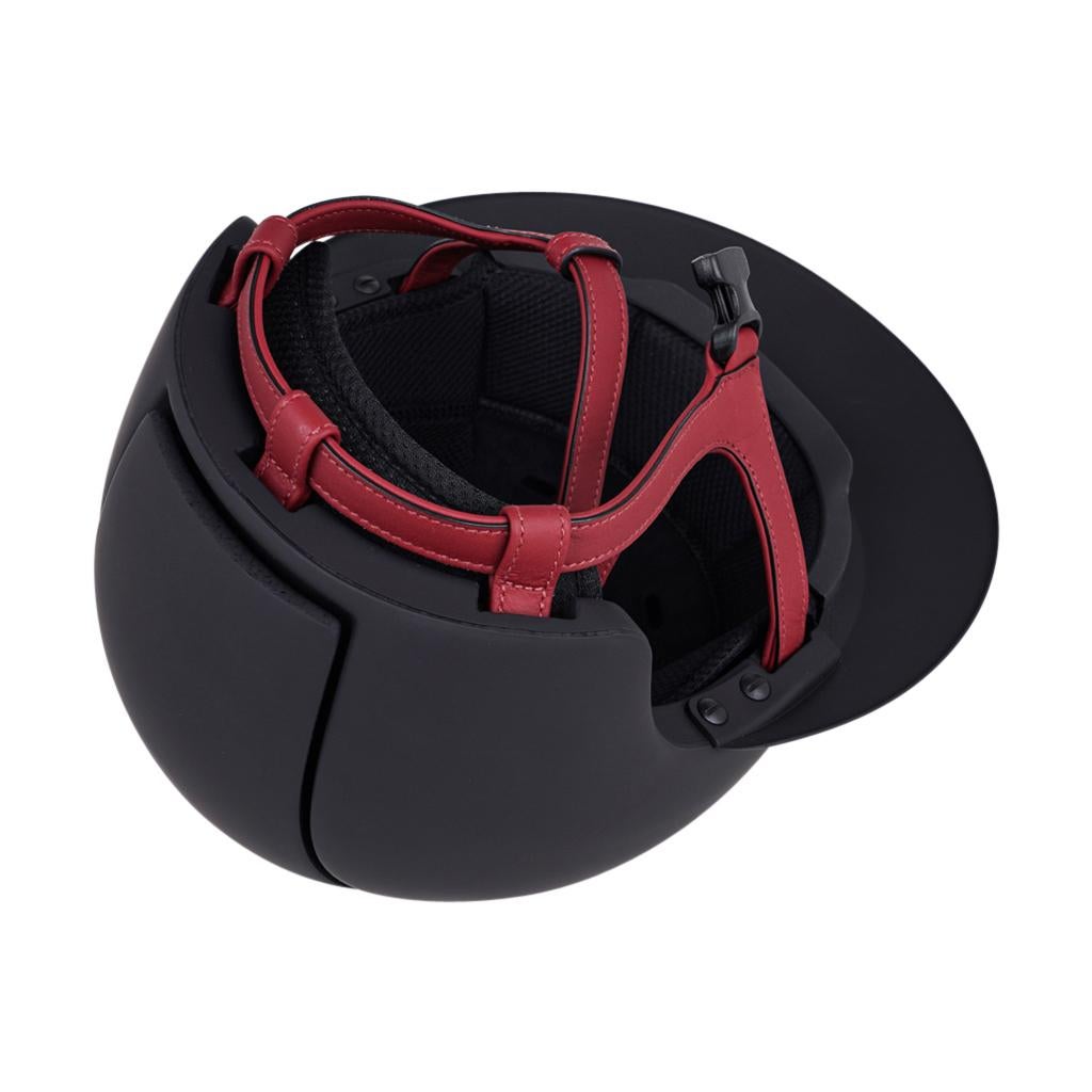 Hermes Eole Riding Helmet Black / Rouge H Strap 57 / 7/8 New w/Box 5