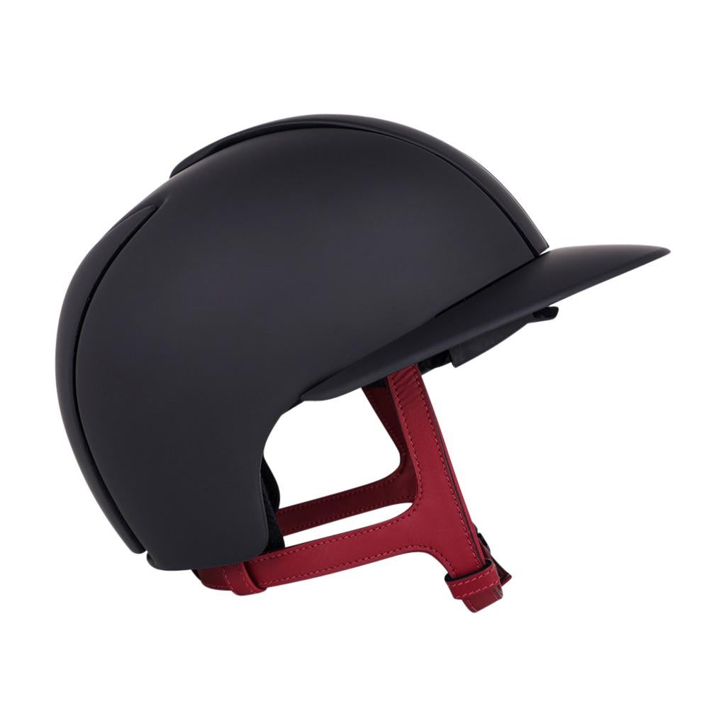 Hermes Eole Riding Helmet Black / Rouge H Strap 57 / 7/8 New w/Box In New Condition In Miami, FL