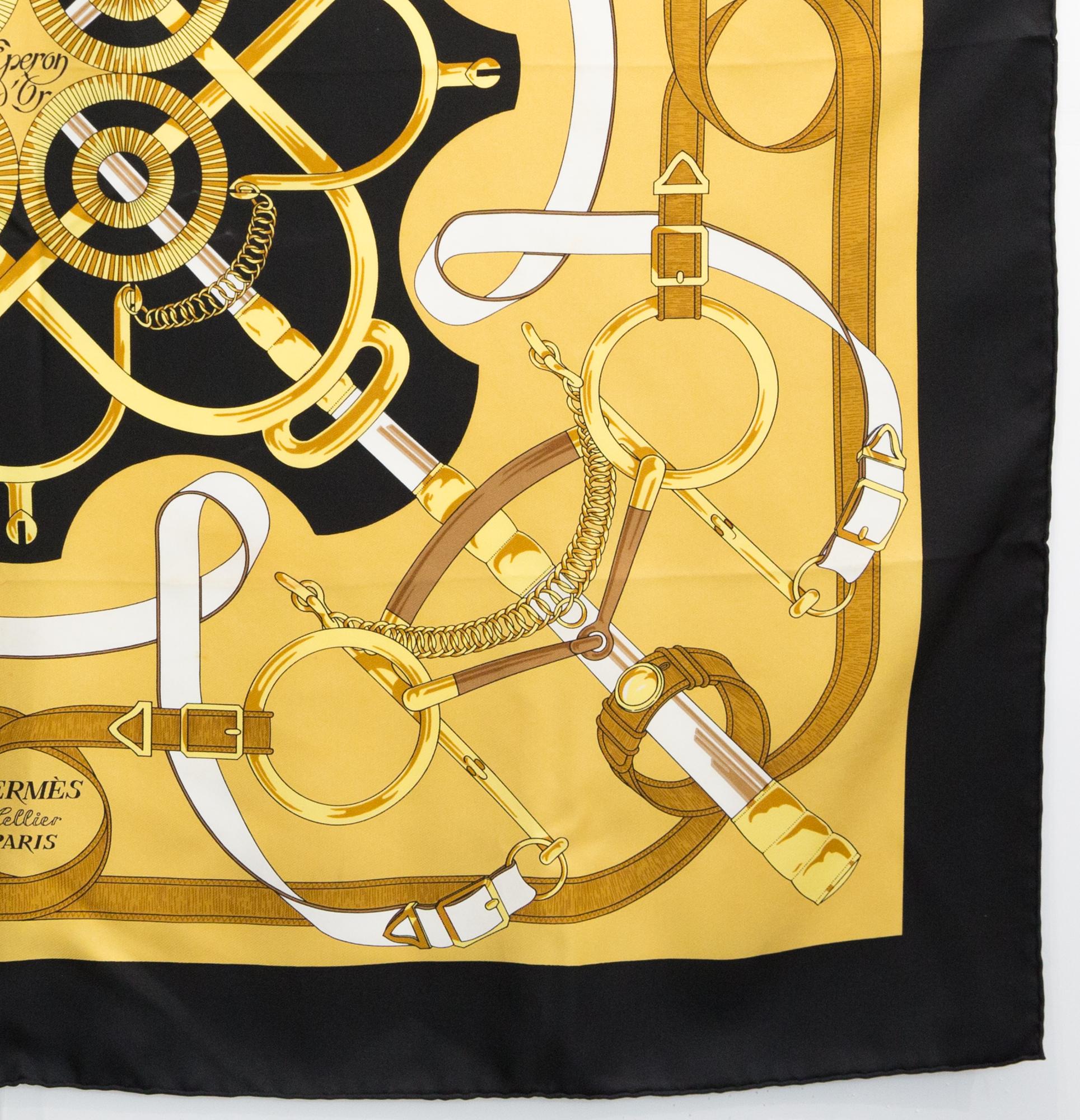 Women's or Men's Hermes Eperon d Or by H d Origny Silk Scarf For Sale