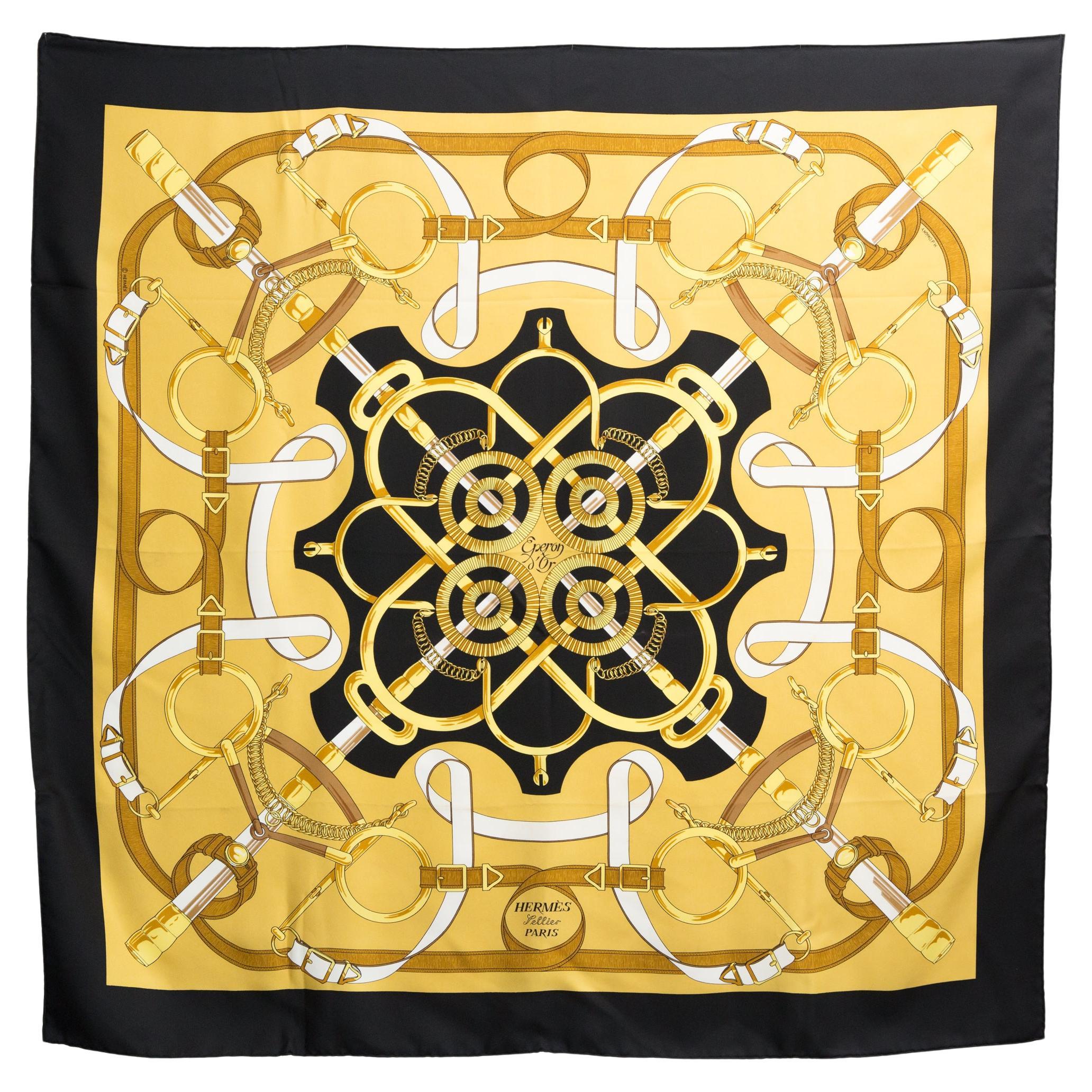 Hermes Eperon d Or by H d Origny Silk Scarf For Sale